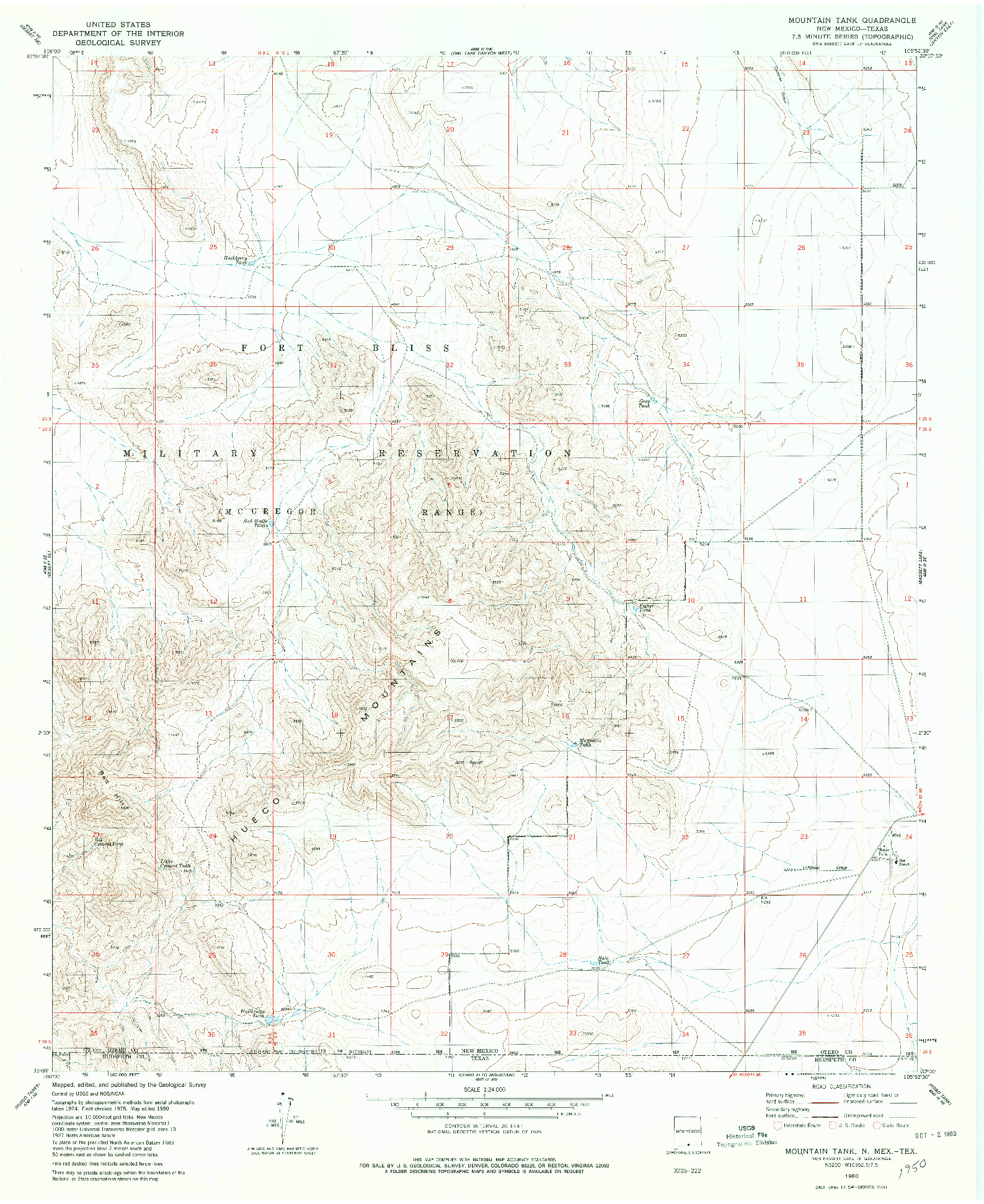USGS 1:24000-SCALE QUADRANGLE FOR MOUNTAIN TANK, NM 1980
