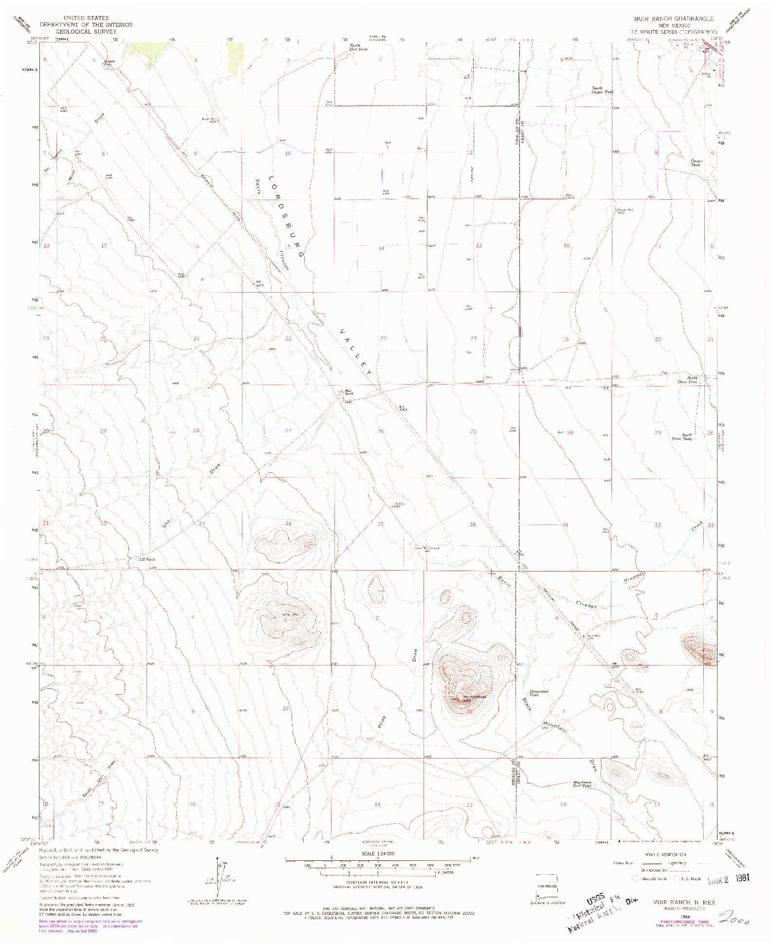 USGS 1:24000-SCALE QUADRANGLE FOR MUIR RANCH, NM 1964