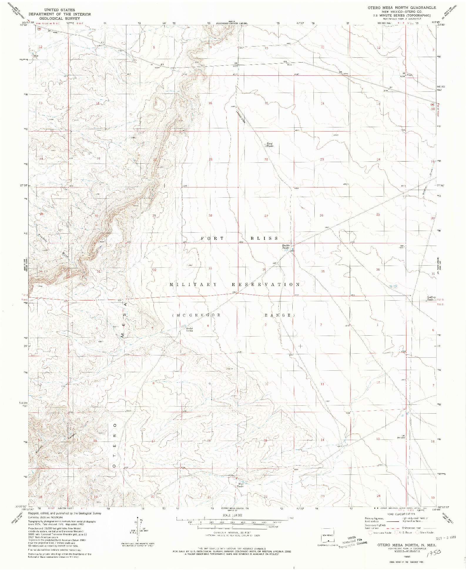 USGS 1:24000-SCALE QUADRANGLE FOR OTERO MESA NORTH, NM 1980
