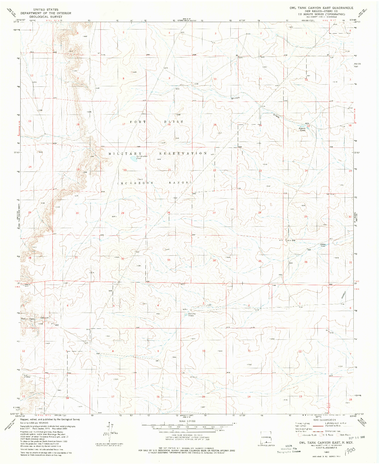 USGS 1:24000-SCALE QUADRANGLE FOR OWL TANK CANYON EAST, NM 1980