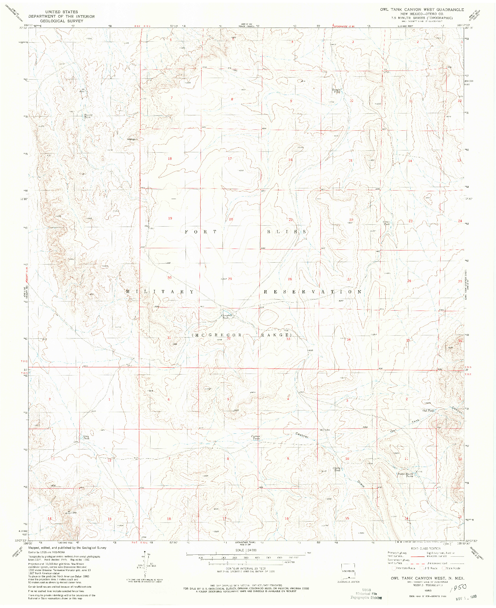 USGS 1:24000-SCALE QUADRANGLE FOR OWL TANK CANYON WEST, NM 1980