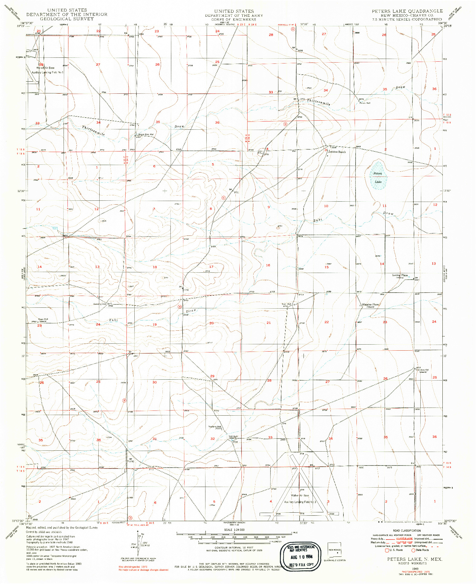 USGS 1:24000-SCALE QUADRANGLE FOR PETERS LAKE, NM 1949