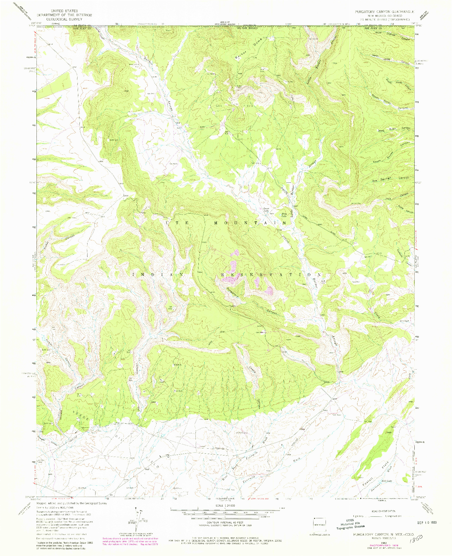 USGS 1:24000-SCALE QUADRANGLE FOR PURGATORY CANYON, NM 1963