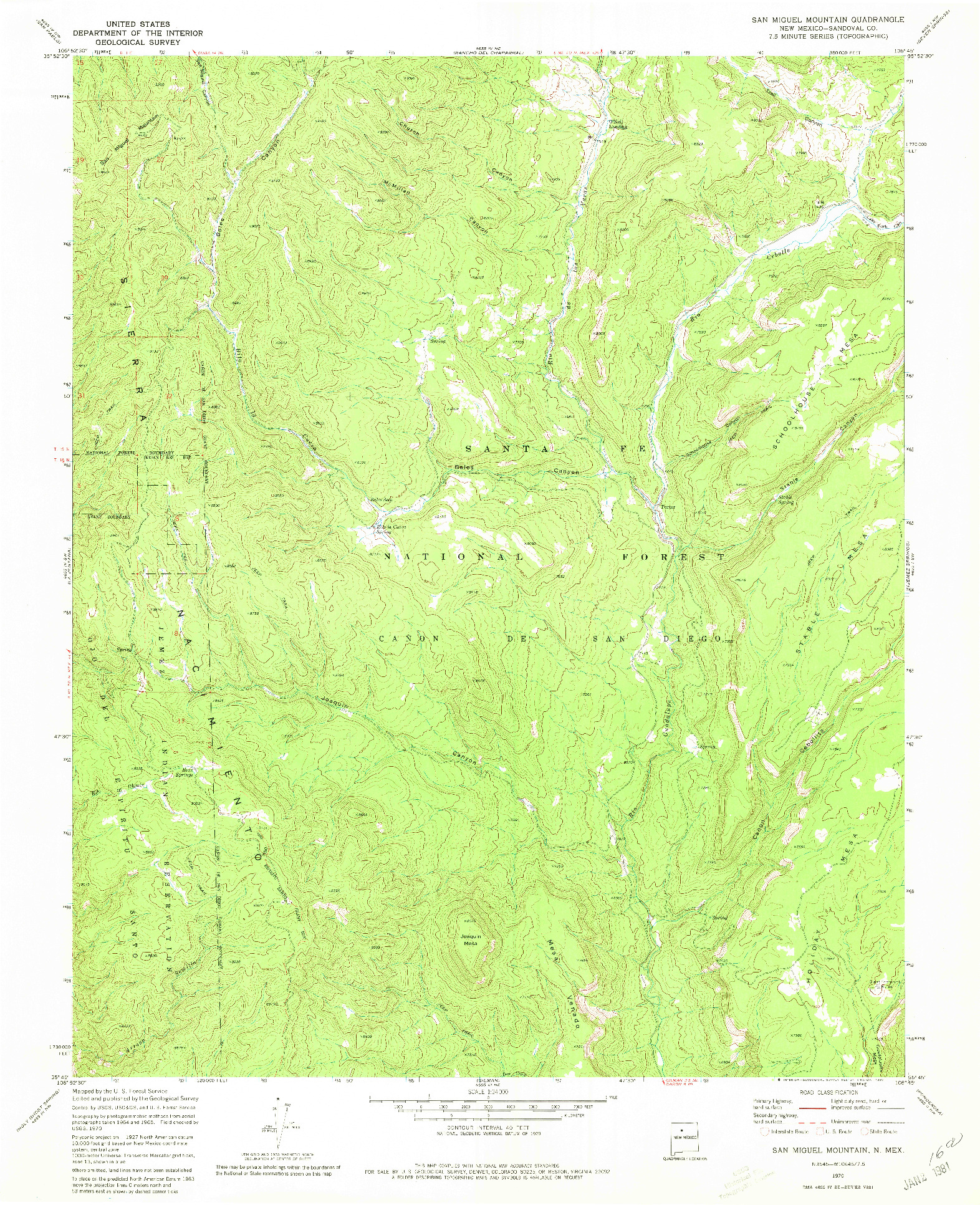 USGS 1:24000-SCALE QUADRANGLE FOR SAN MIGUEL MOUNTAIN, NM 1970