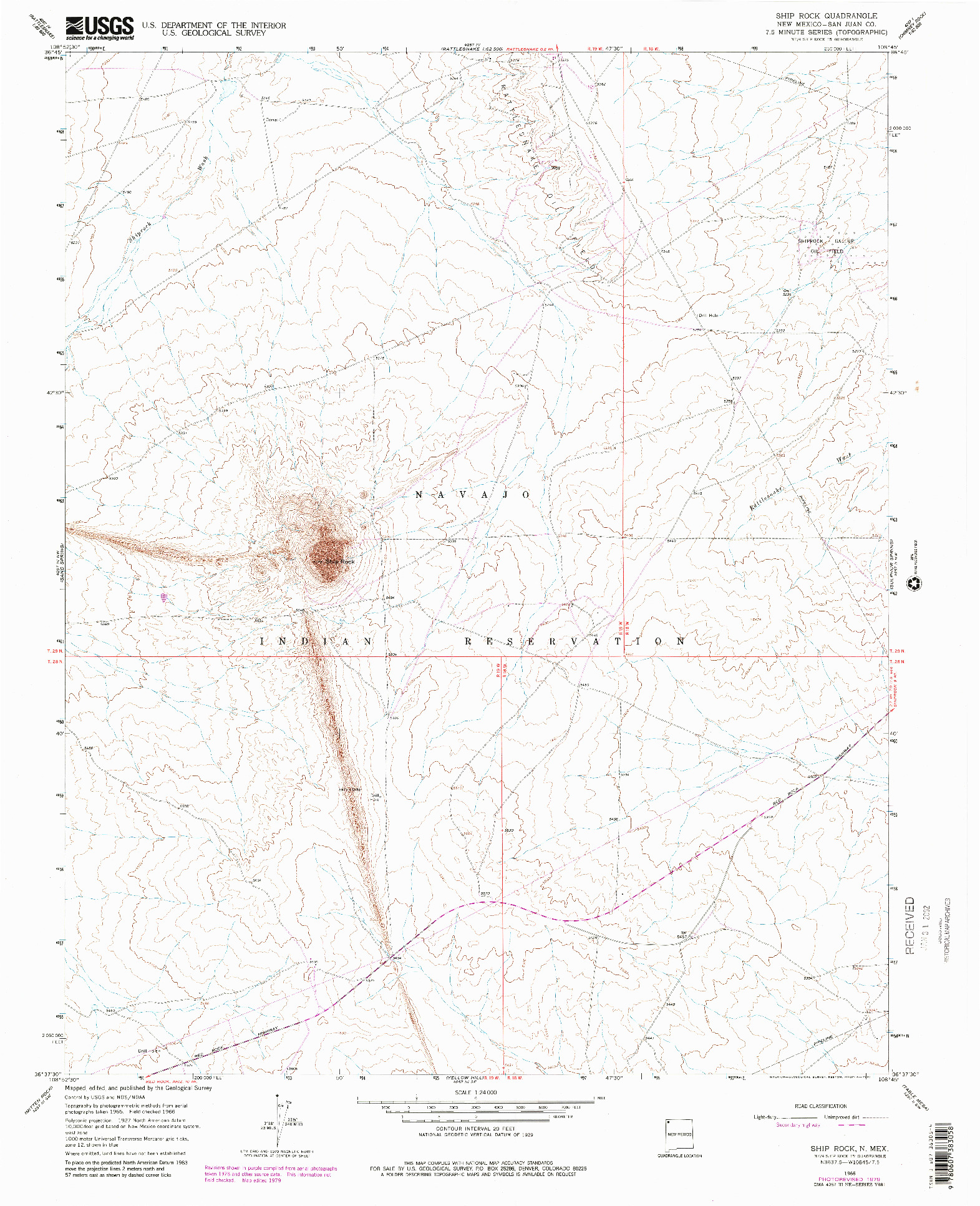 USGS 1:24000-SCALE QUADRANGLE FOR SHIP ROCK, NM 1966