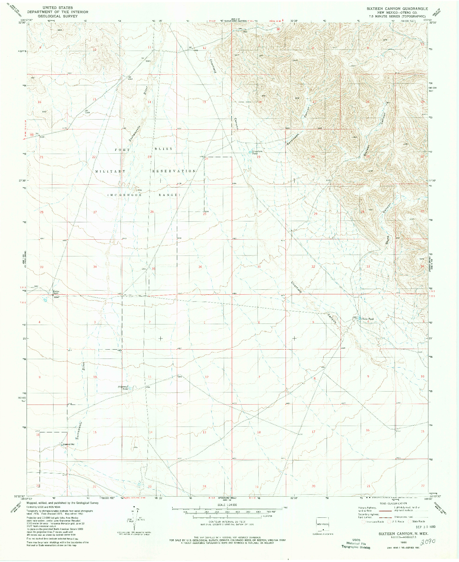 USGS 1:24000-SCALE QUADRANGLE FOR SIXTEEN CANYON, NM 1980