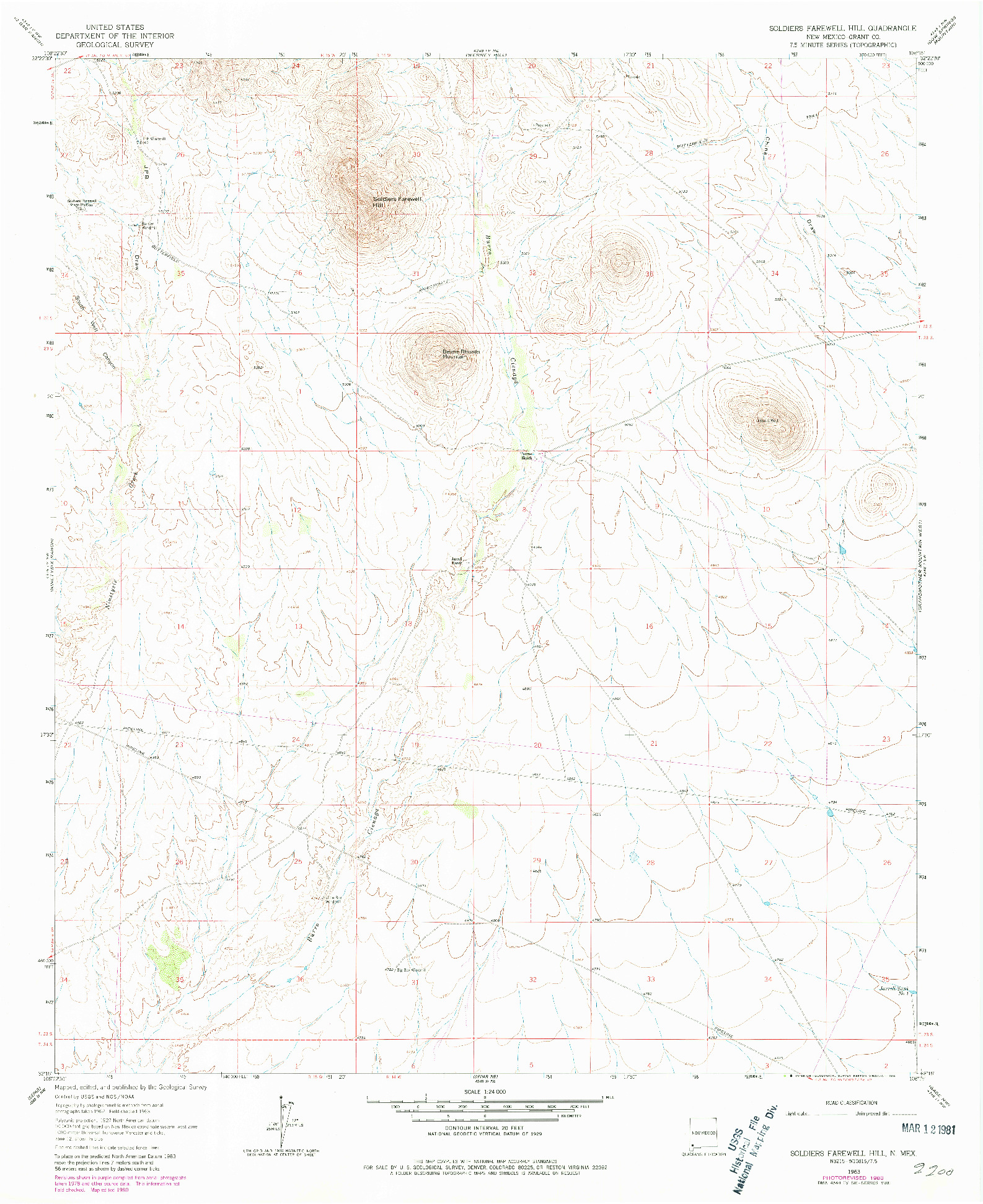 USGS 1:24000-SCALE QUADRANGLE FOR SOLDIERS FAREWELL HILL, NM 1963