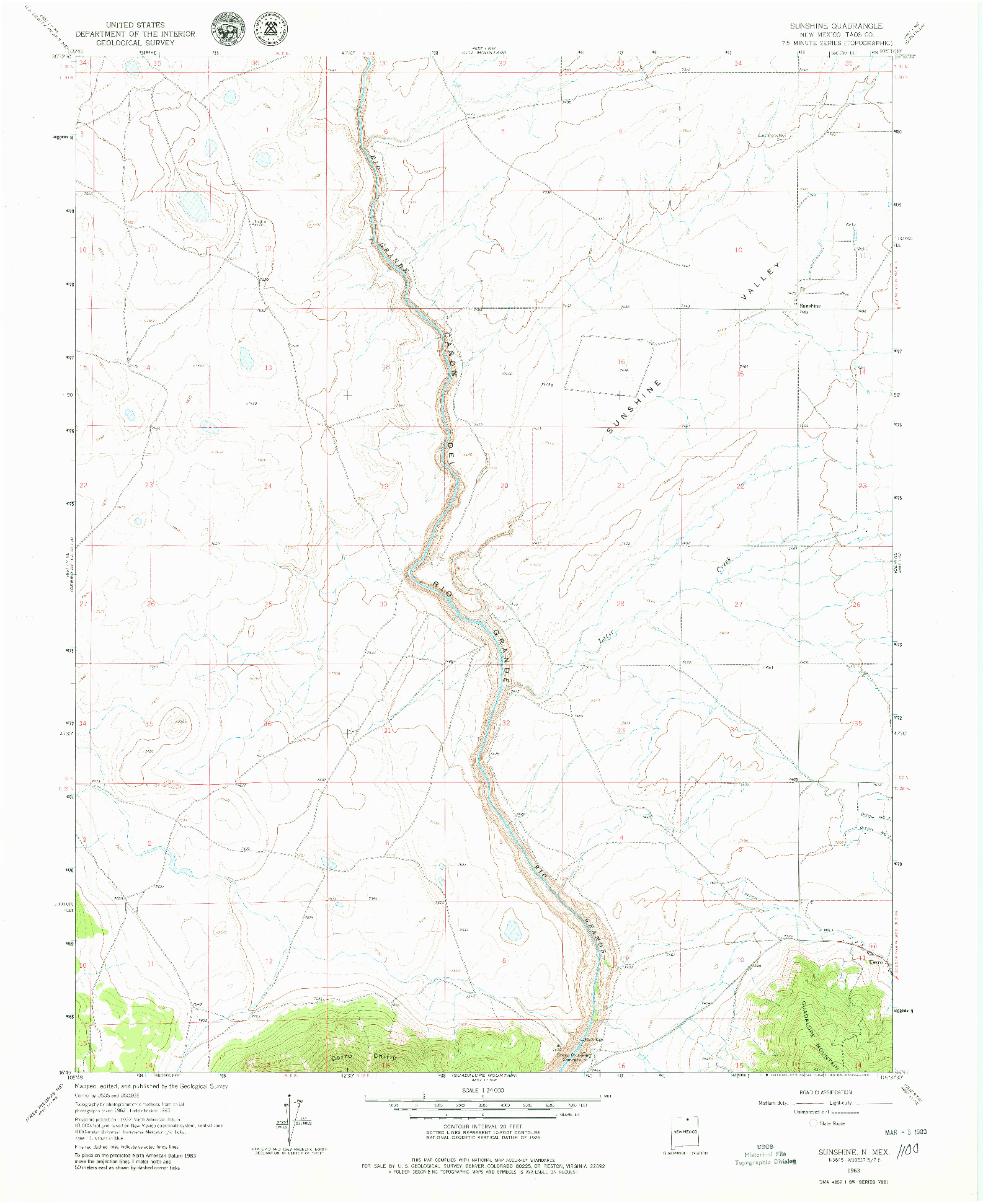 USGS 1:24000-SCALE QUADRANGLE FOR SUNSHINE, NM 1963