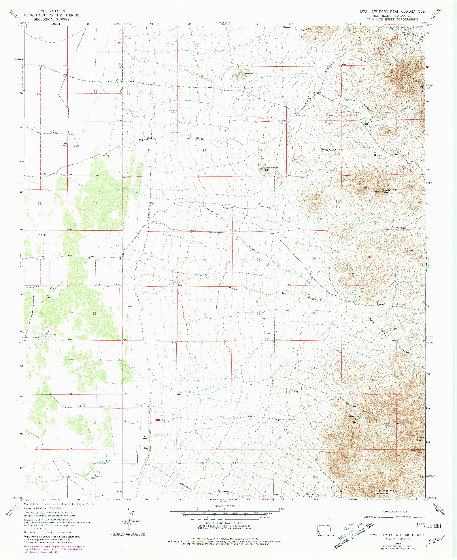 USGS 1:24000-SCALE QUADRANGLE FOR SWALLOW FORK PEAK, NM 1965