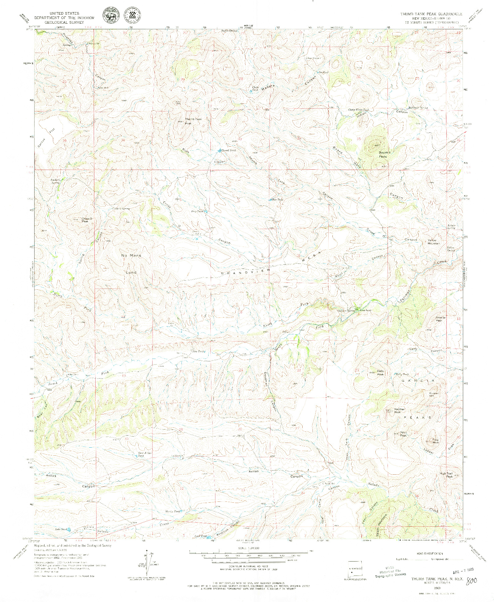 USGS 1:24000-SCALE QUADRANGLE FOR THUMB TANK PEAK, NM 1963