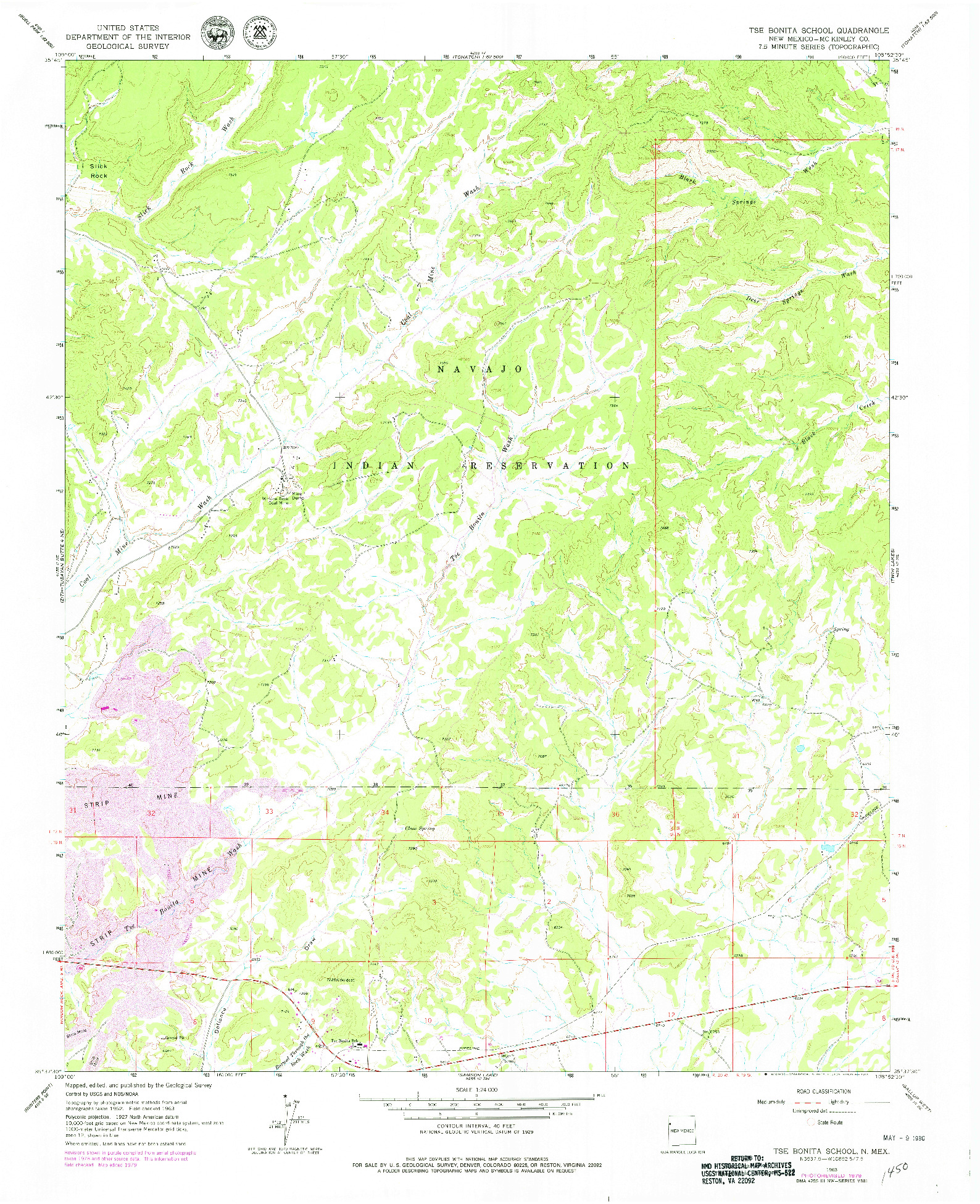 USGS 1:24000-SCALE QUADRANGLE FOR TSE BONITA SCHOOL, NM 1963