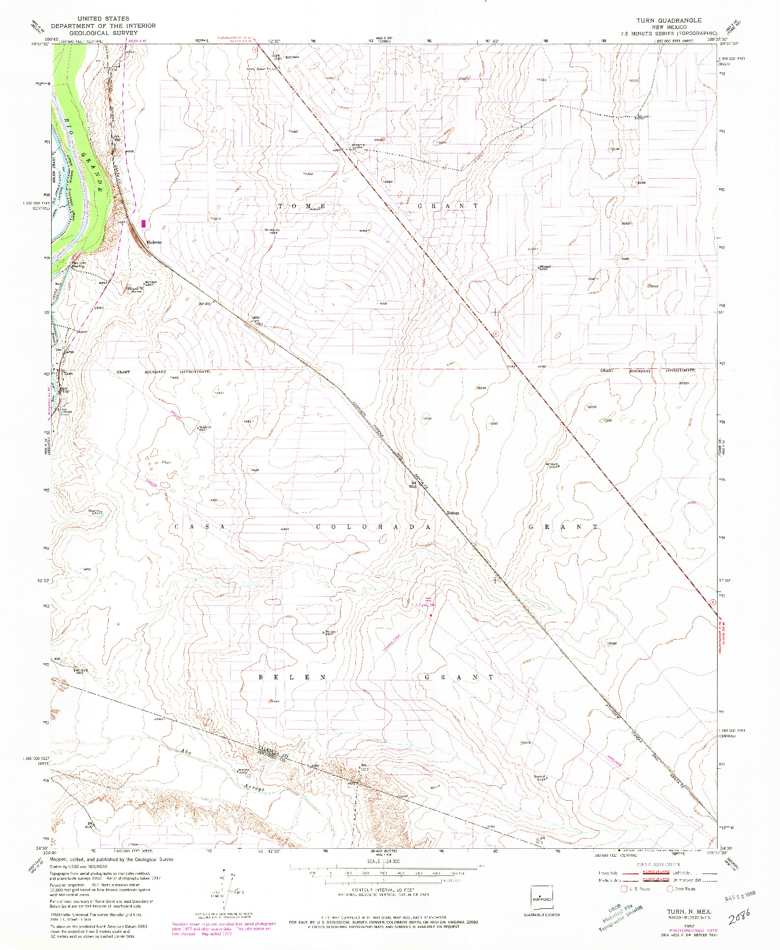 USGS 1:24000-SCALE QUADRANGLE FOR TURN, NM 1952
