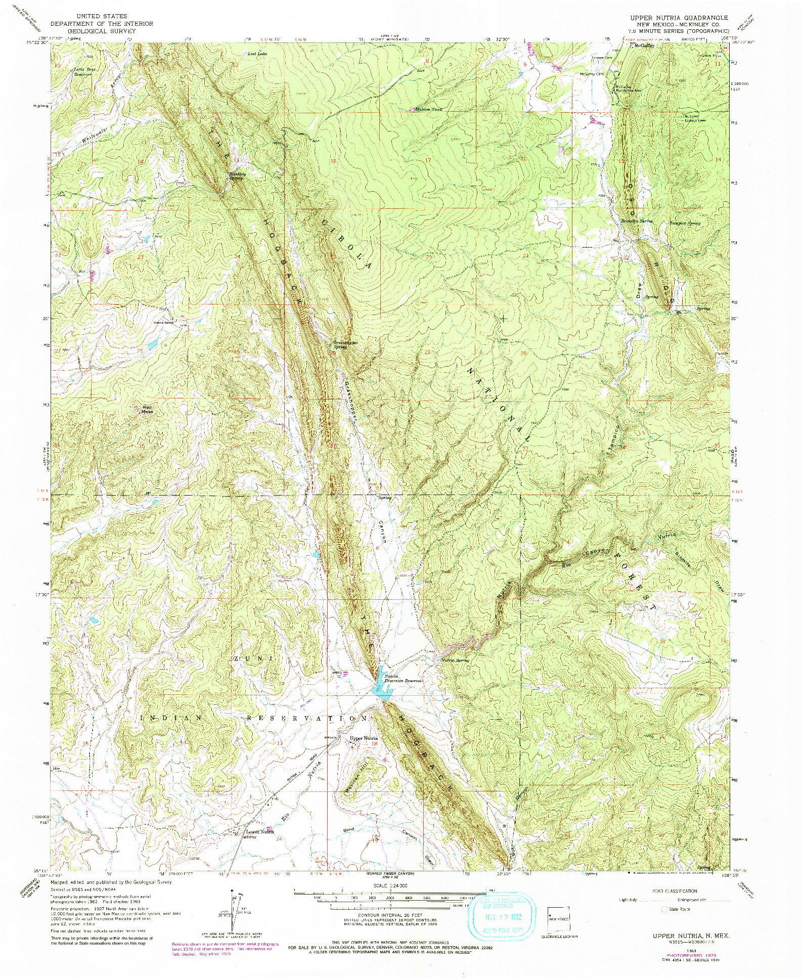 USGS 1:24000-SCALE QUADRANGLE FOR UPPER NUTRIA, NM 1963