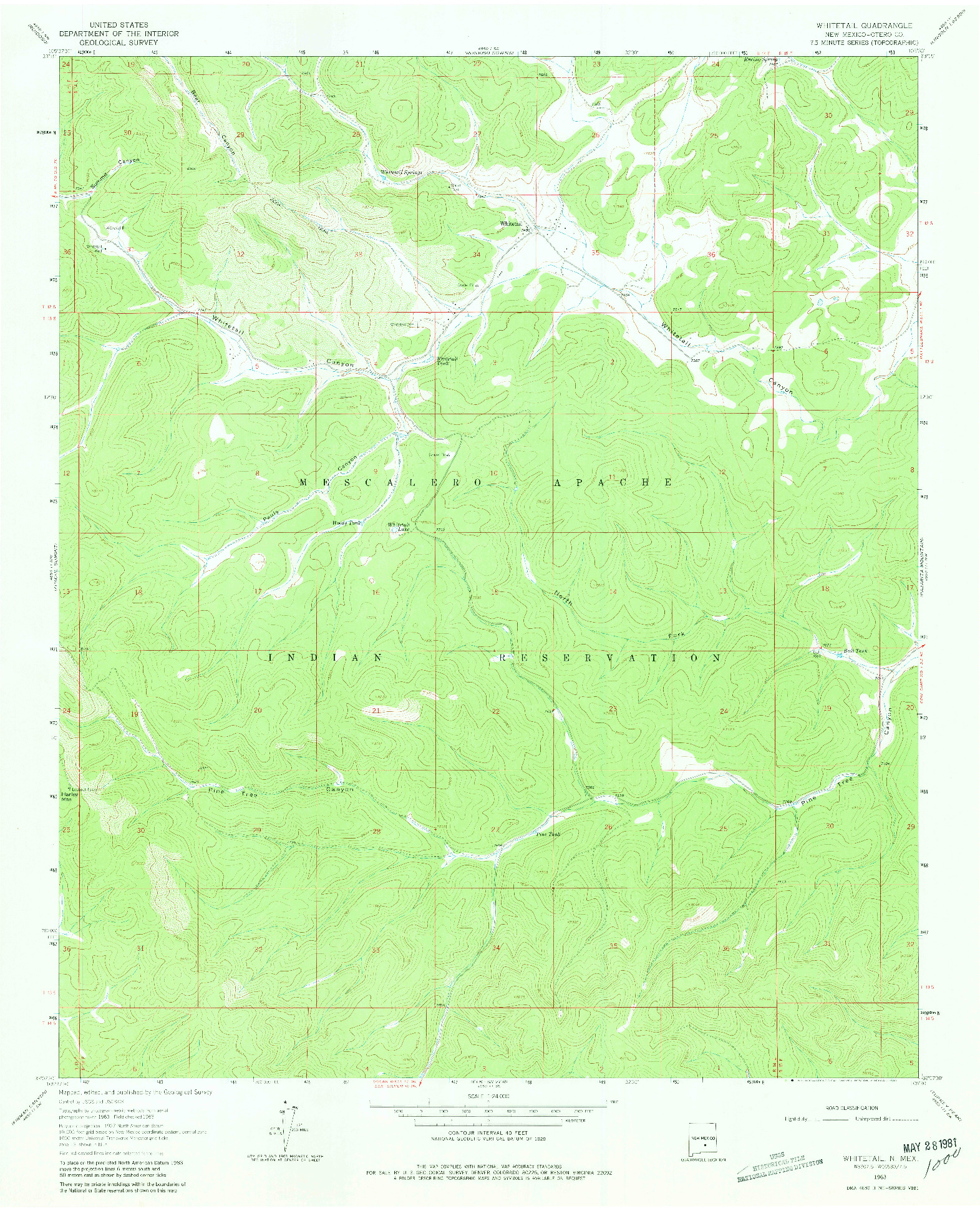 USGS 1:24000-SCALE QUADRANGLE FOR WHITETAIL, NM 1963