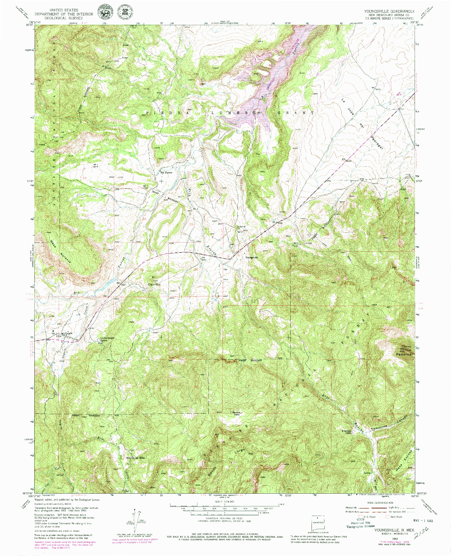 USGS 1:24000-SCALE QUADRANGLE FOR YOUNGSVILLE, NM 1953