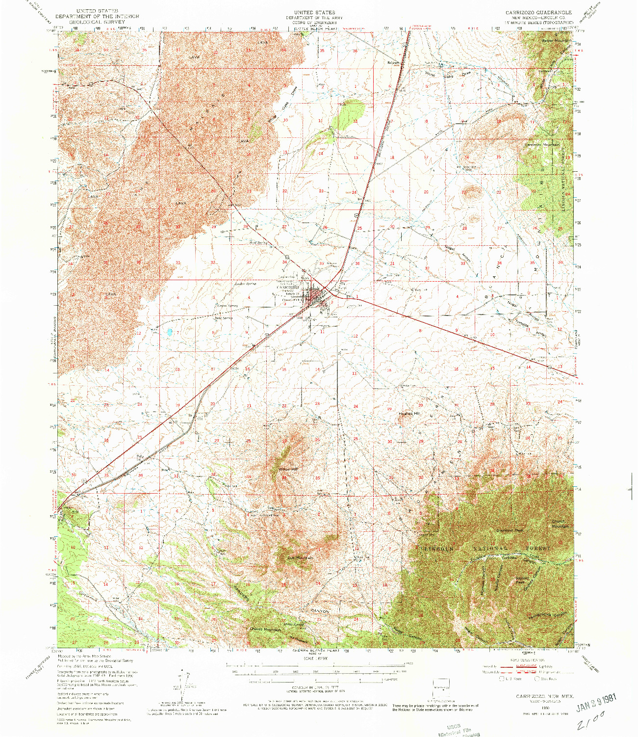 USGS 1:62500-SCALE QUADRANGLE FOR CARRIZOZO, NM 1950