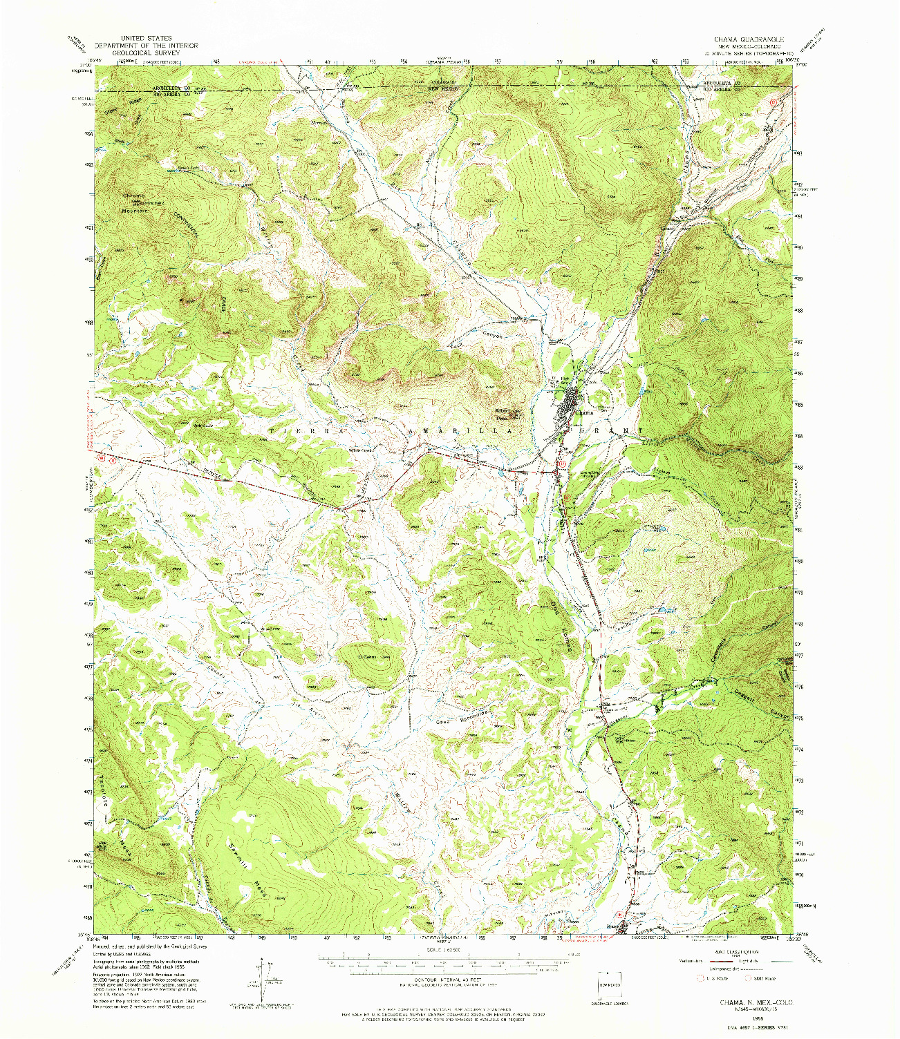 USGS 1:62500-SCALE QUADRANGLE FOR CHAMA, NM 1955