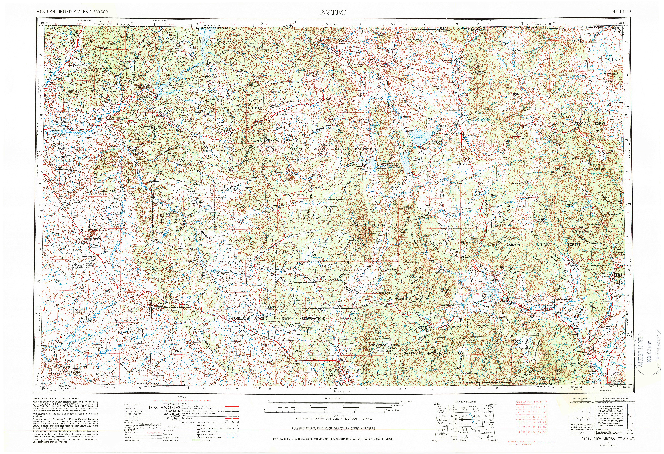 USGS 1:250000-SCALE QUADRANGLE FOR AZTEC, NM 1954