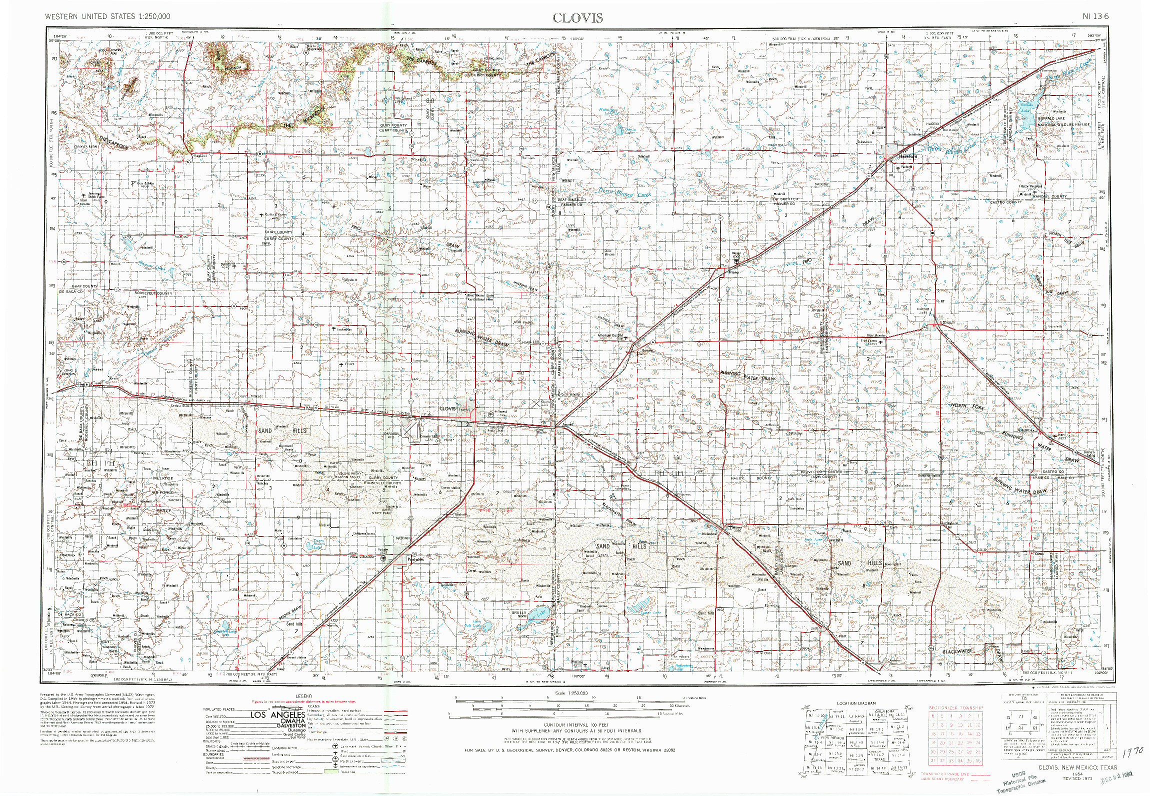 USGS 1:250000-SCALE QUADRANGLE FOR CLOVIS, NM 1954