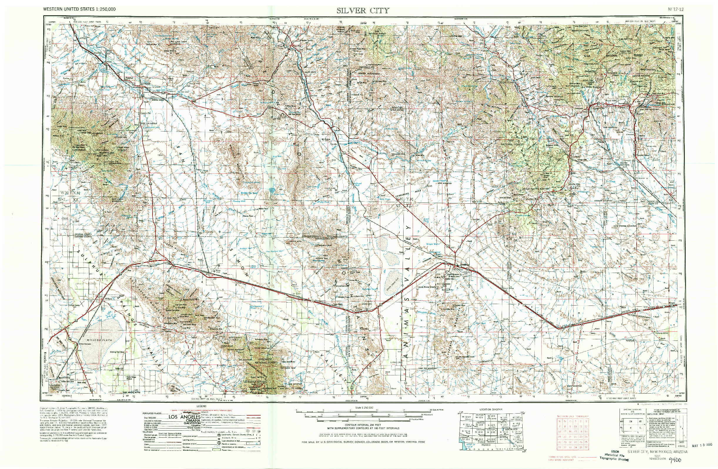 USGS 1:250000-SCALE QUADRANGLE FOR SILVER CITY, NM 1954