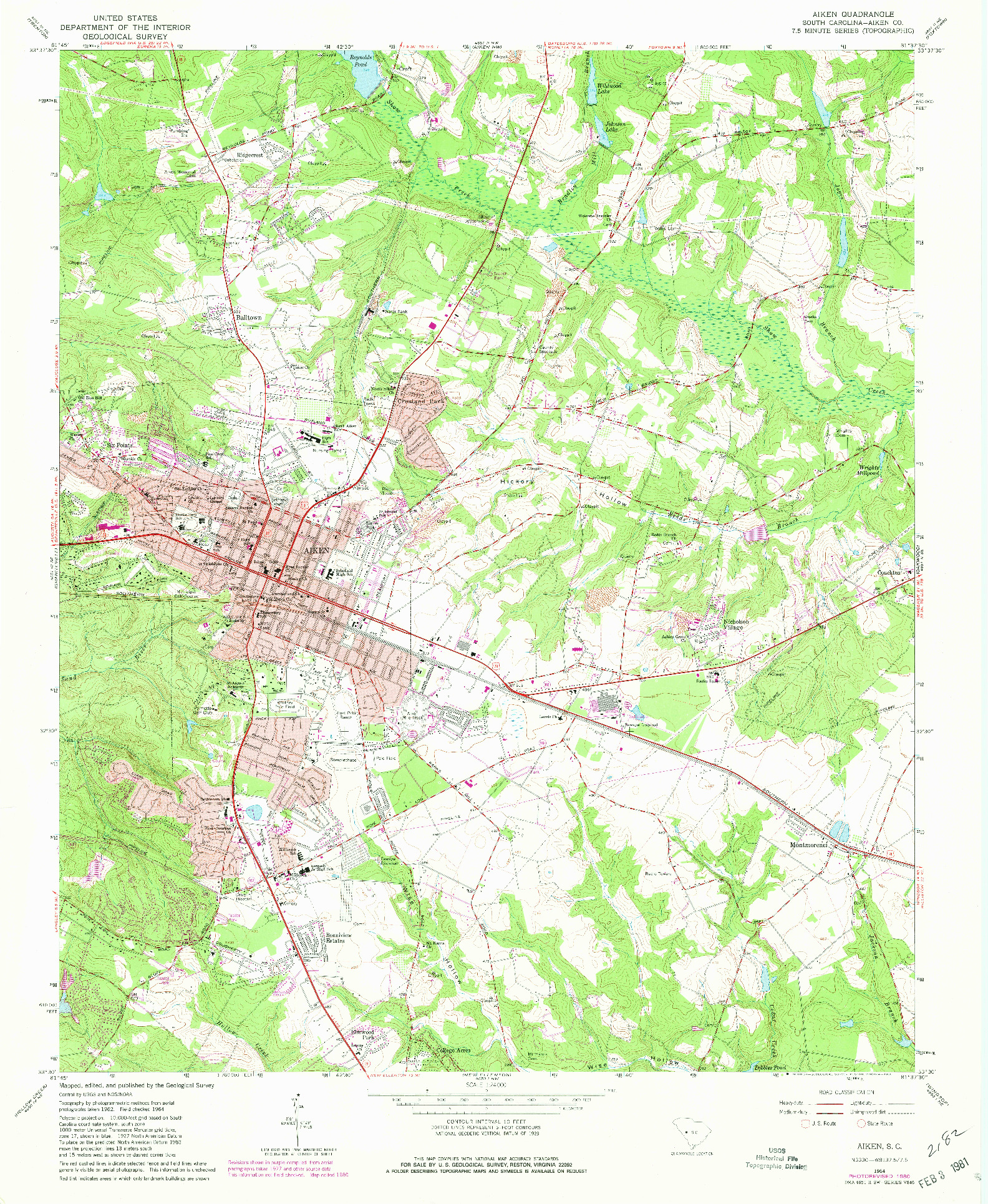 USGS 1:24000-SCALE QUADRANGLE FOR AIKEN, SC 1964