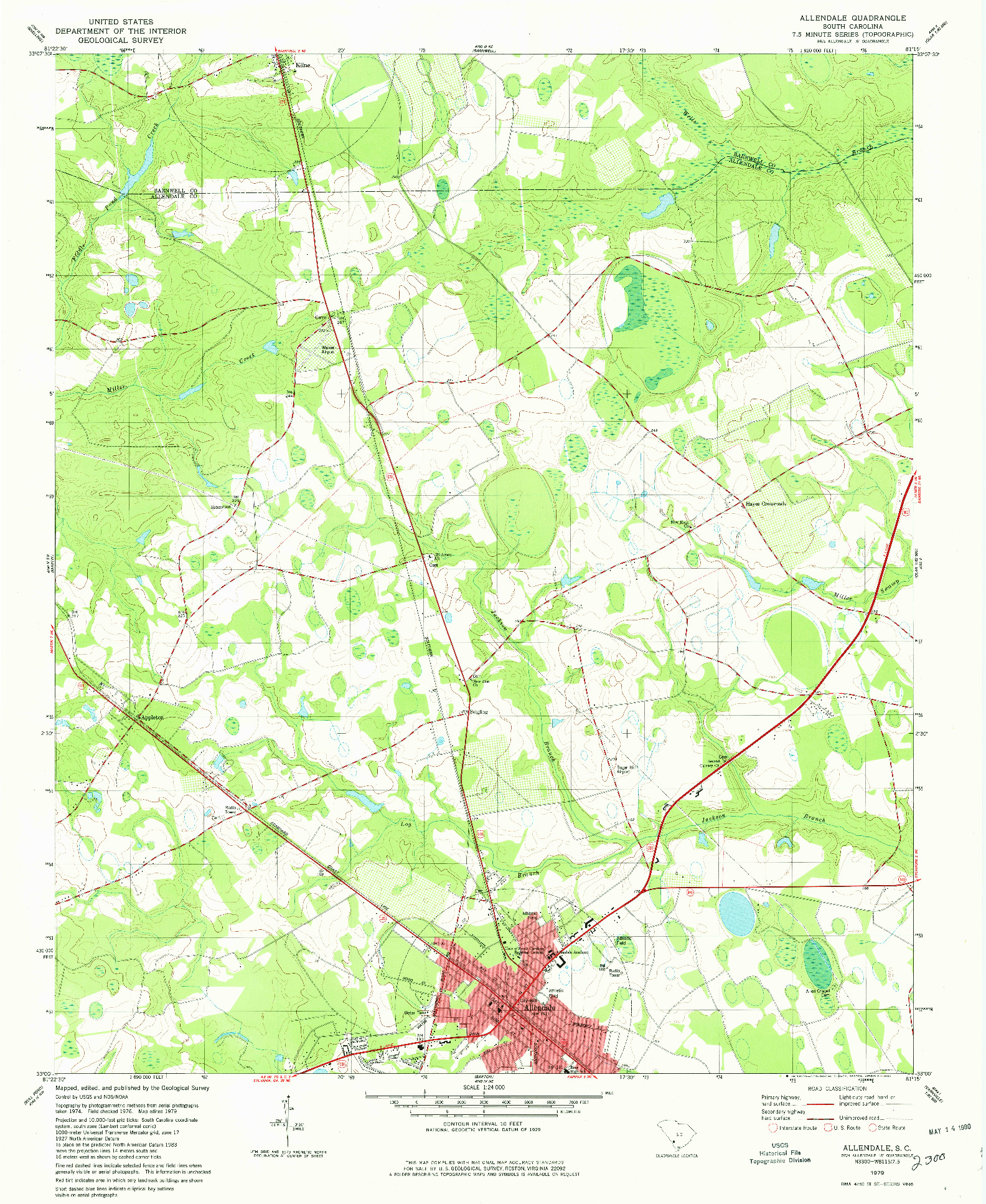 USGS 1:24000-SCALE QUADRANGLE FOR ALLENDALE, SC 1979