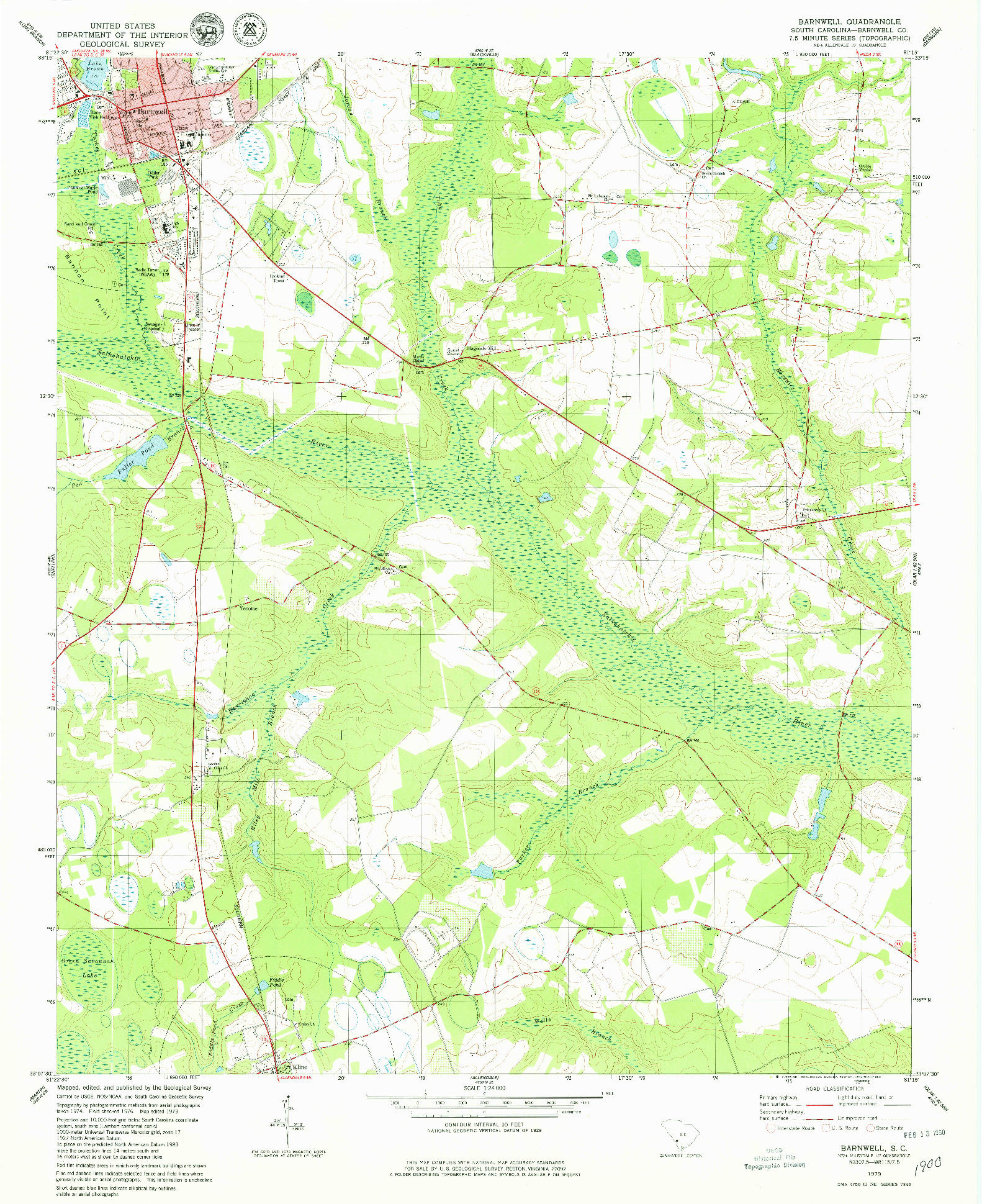 USGS 1:24000-SCALE QUADRANGLE FOR BARNWELL, SC 1979