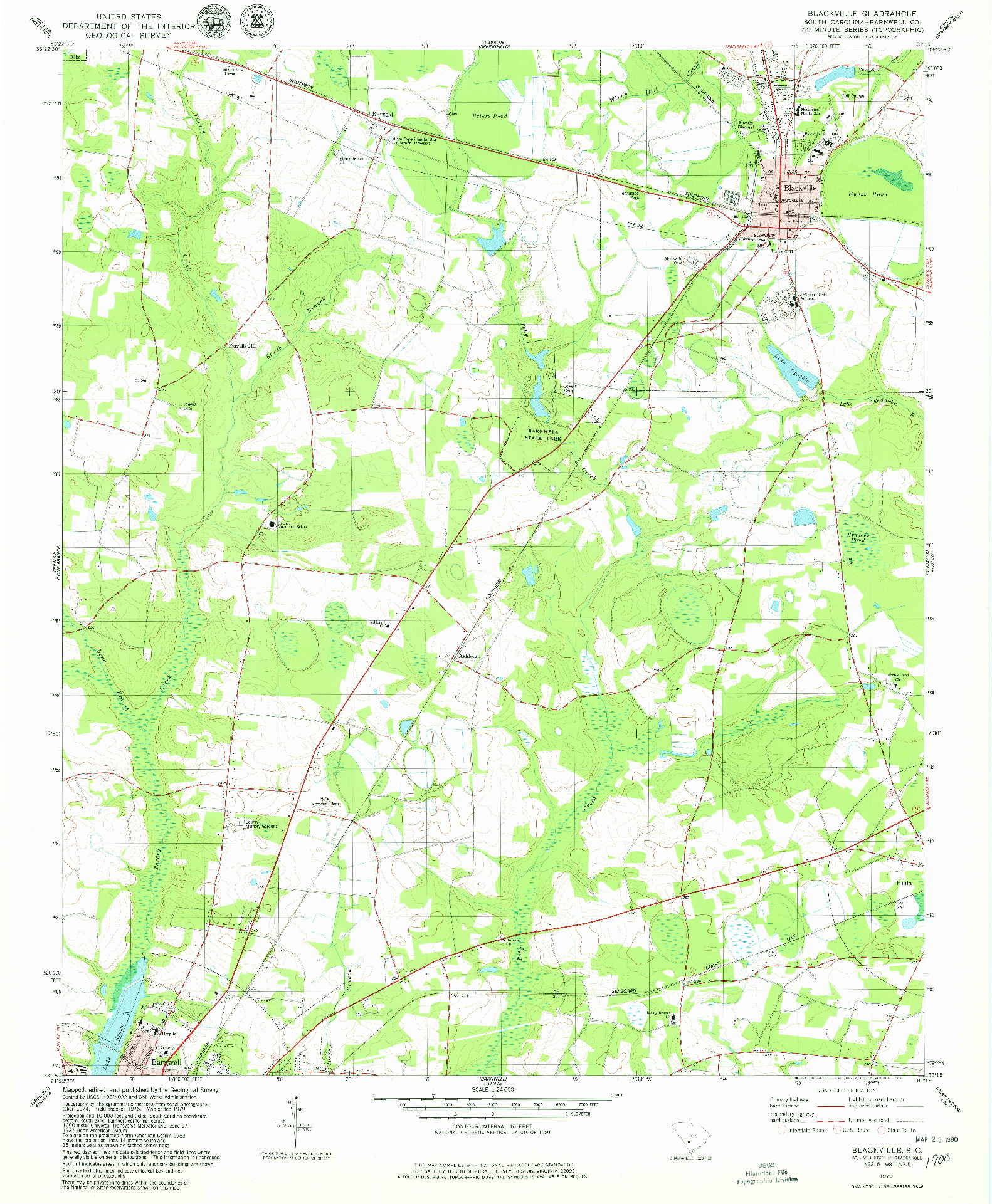 USGS 1:24000-SCALE QUADRANGLE FOR BLACKVILLE, SC 1979