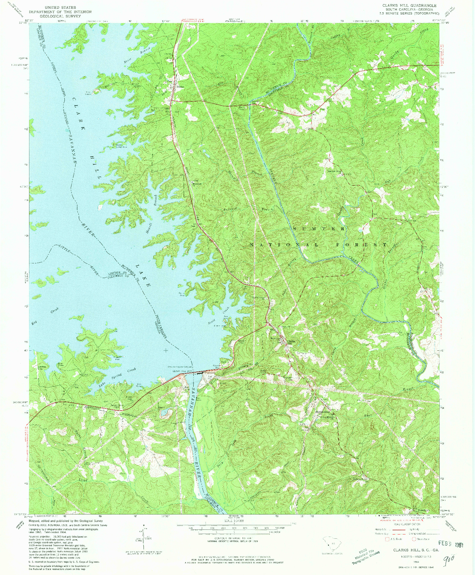 USGS 1:24000-SCALE QUADRANGLE FOR CLARKS HILL, SC 1964