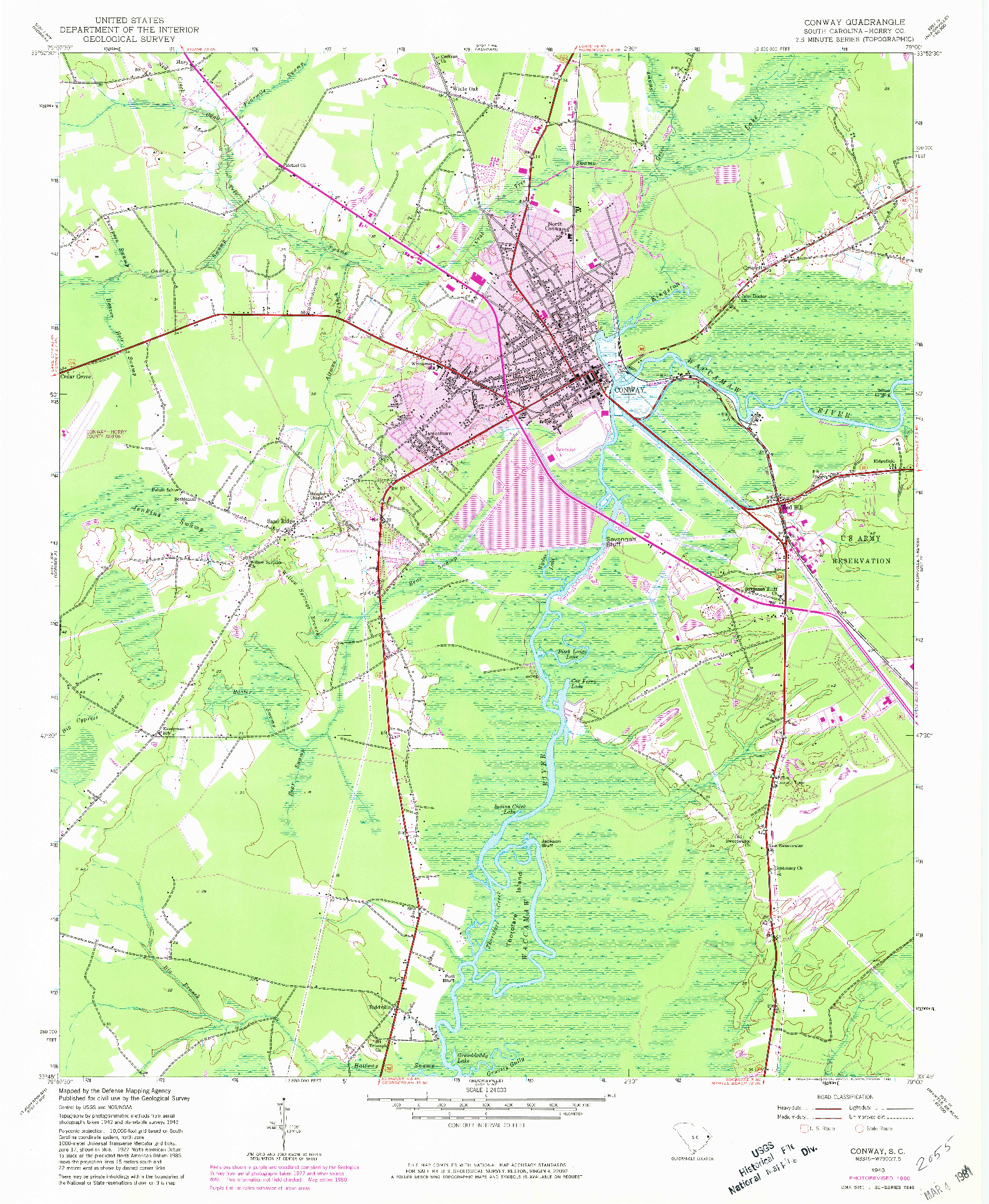 USGS 1:24000-SCALE QUADRANGLE FOR CONWAY, SC 1943