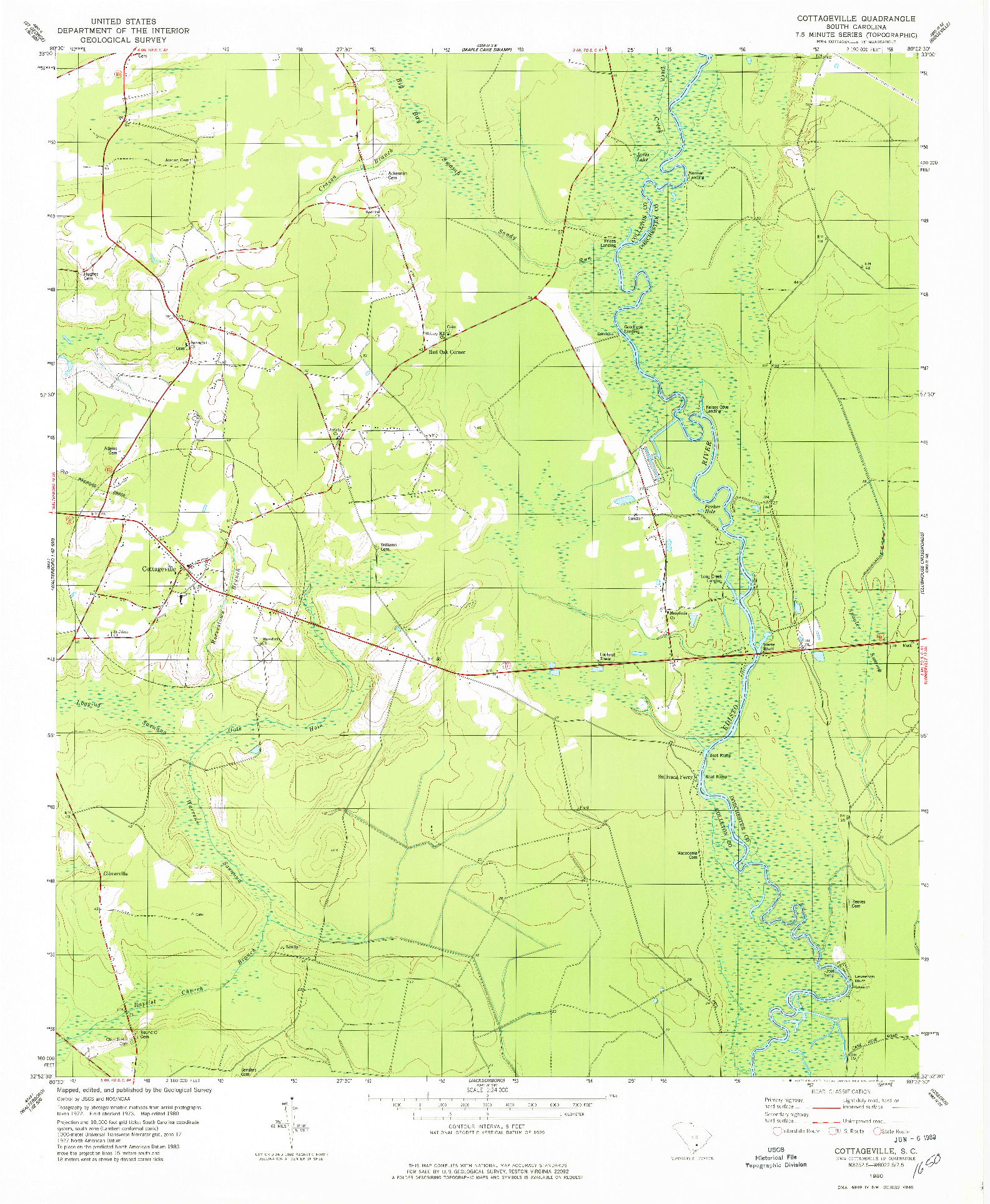 USGS 1:24000-SCALE QUADRANGLE FOR COTTAGEVILLE, SC 1980