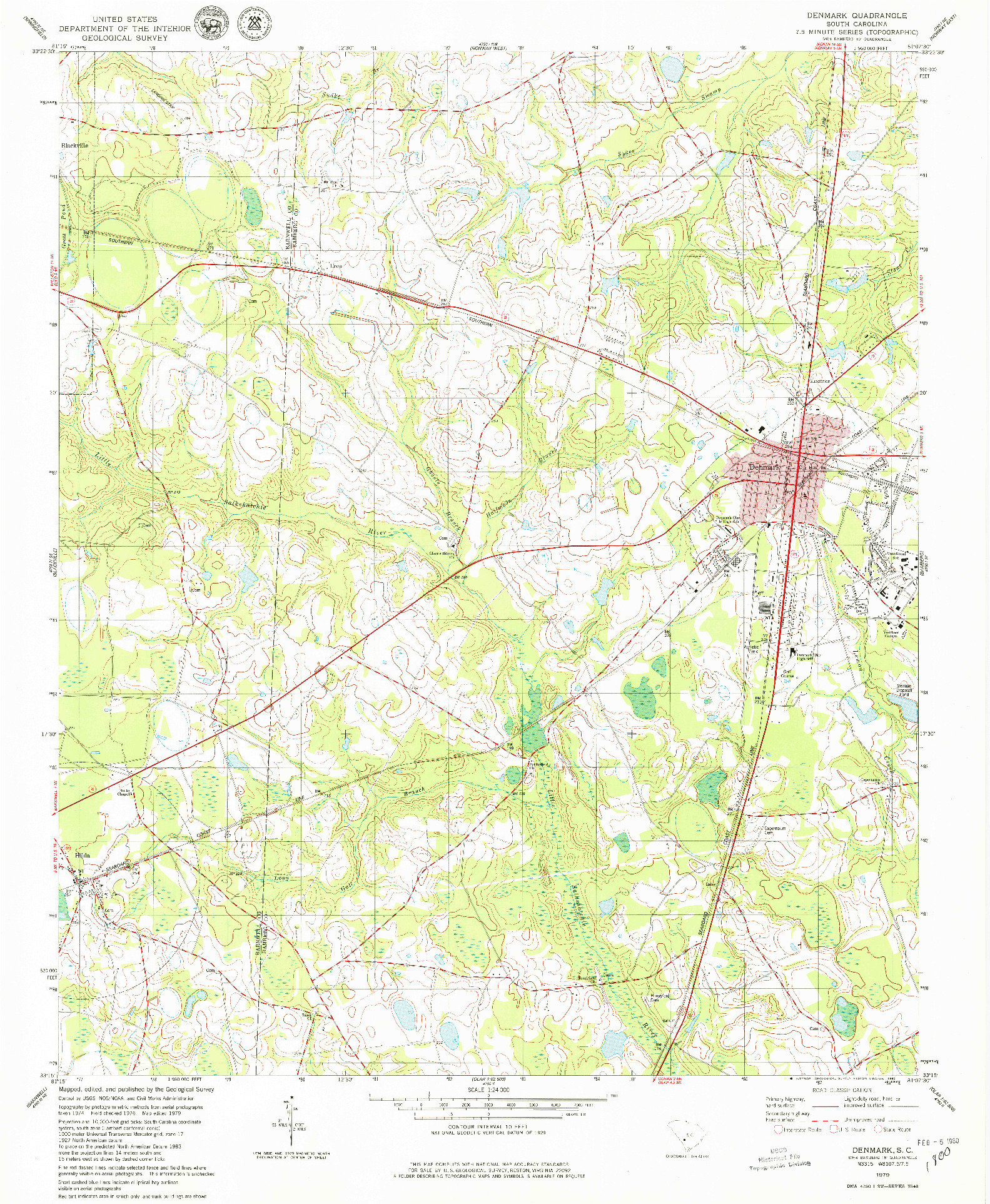 USGS 1:24000-SCALE QUADRANGLE FOR DENMARK, SC 1979