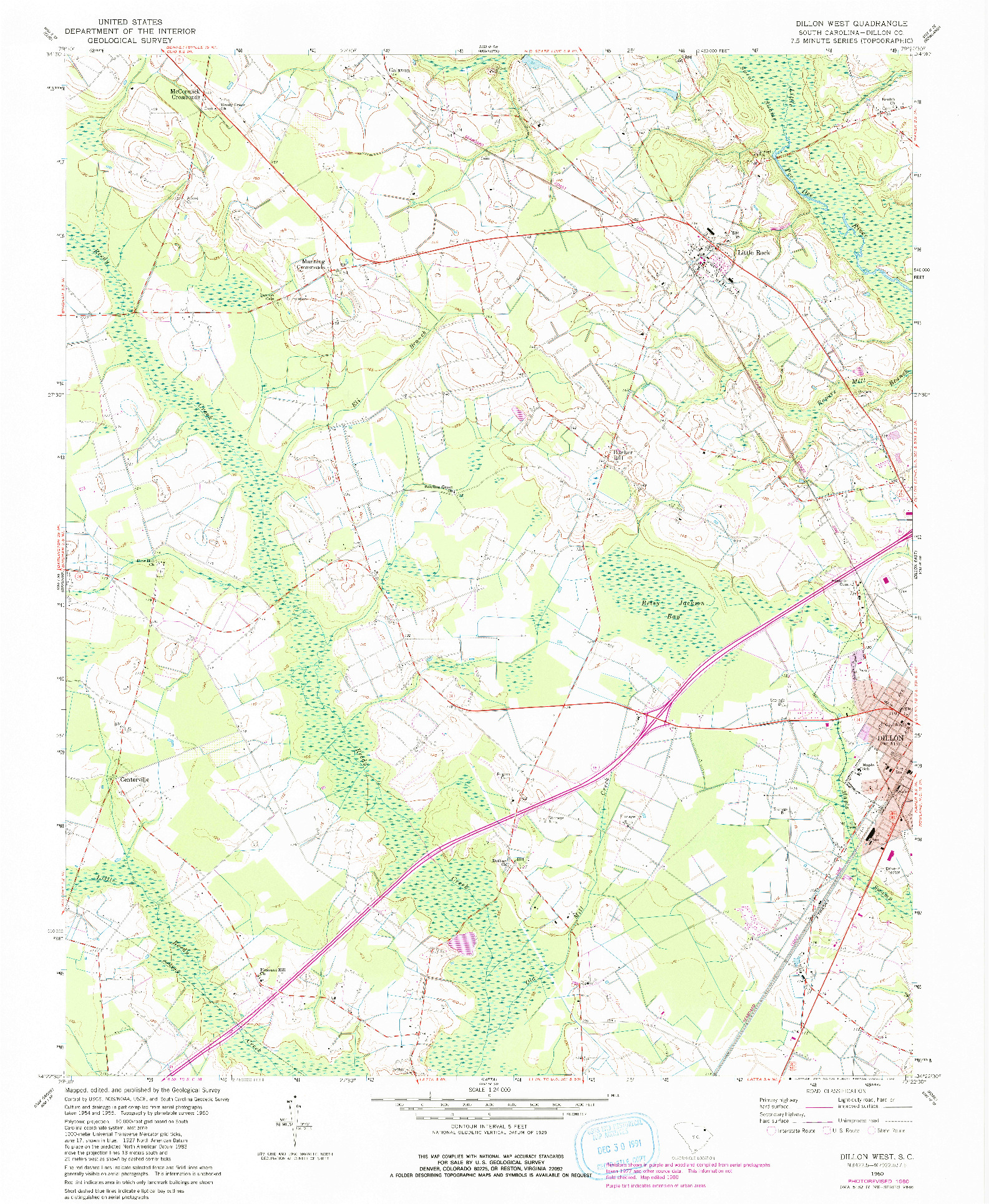 USGS 1:24000-SCALE QUADRANGLE FOR DILLON WEST, SC 1960