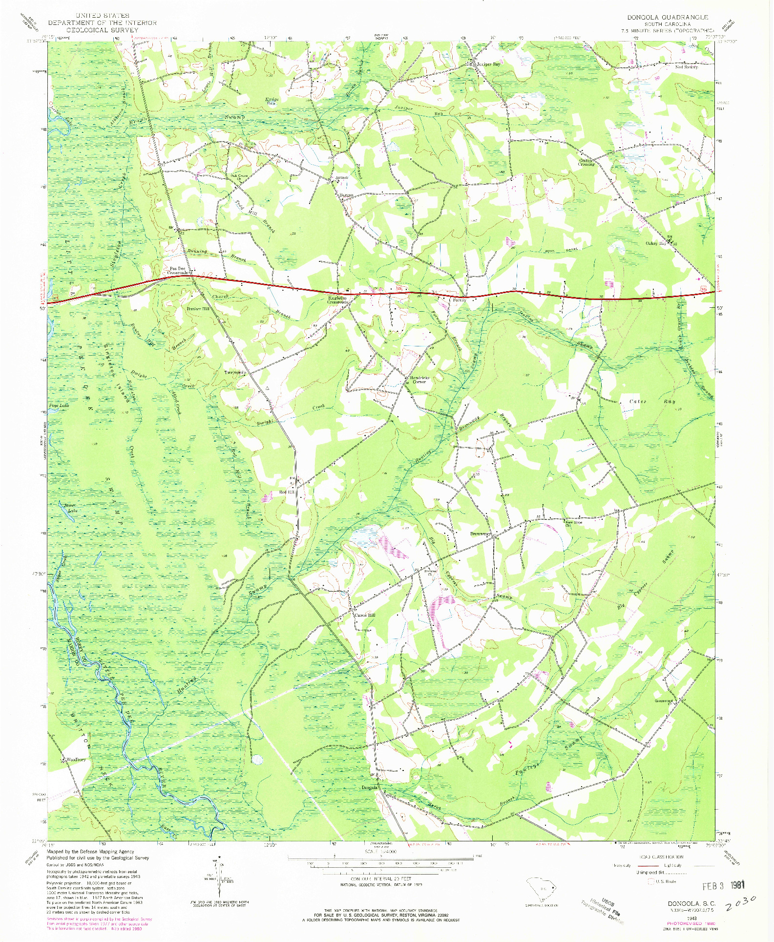 USGS 1:24000-SCALE QUADRANGLE FOR DONGOLA, SC 1943