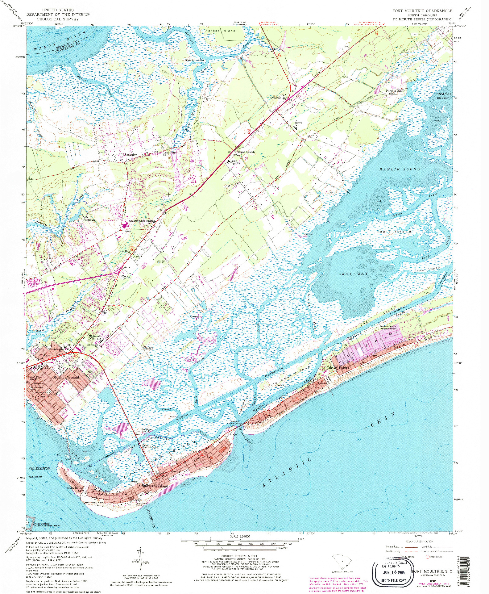 USGS 1:24000-SCALE QUADRANGLE FOR FORT MOULTRIE, SC 1959