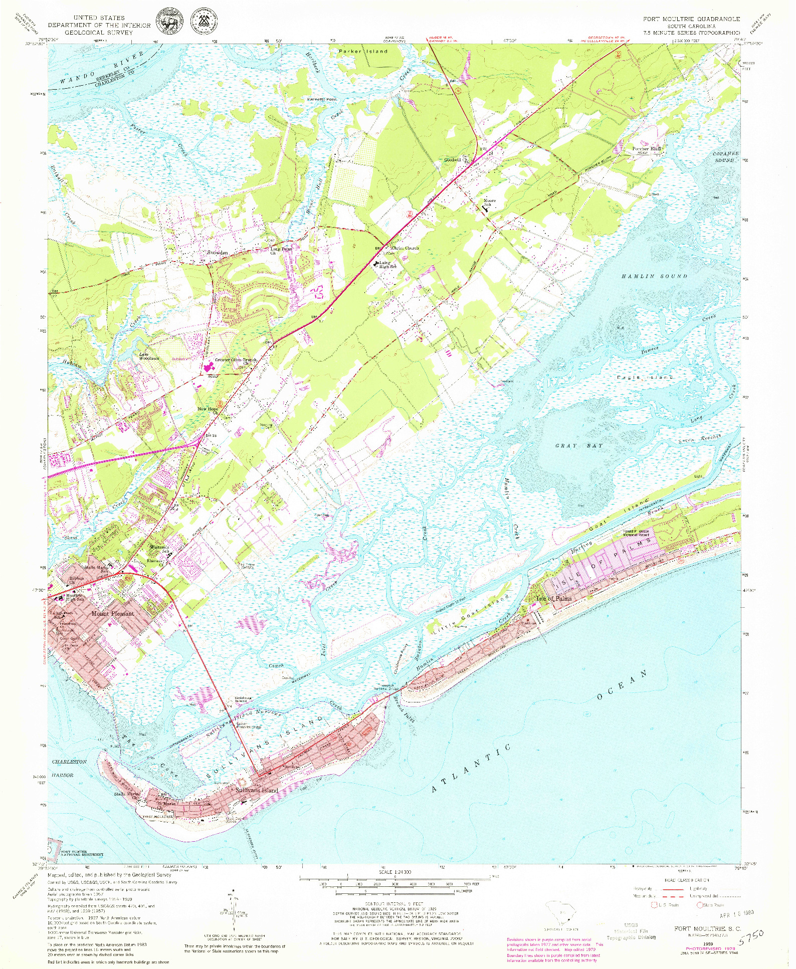 USGS 1:24000-SCALE QUADRANGLE FOR FORT MOULTRIE, SC 1959