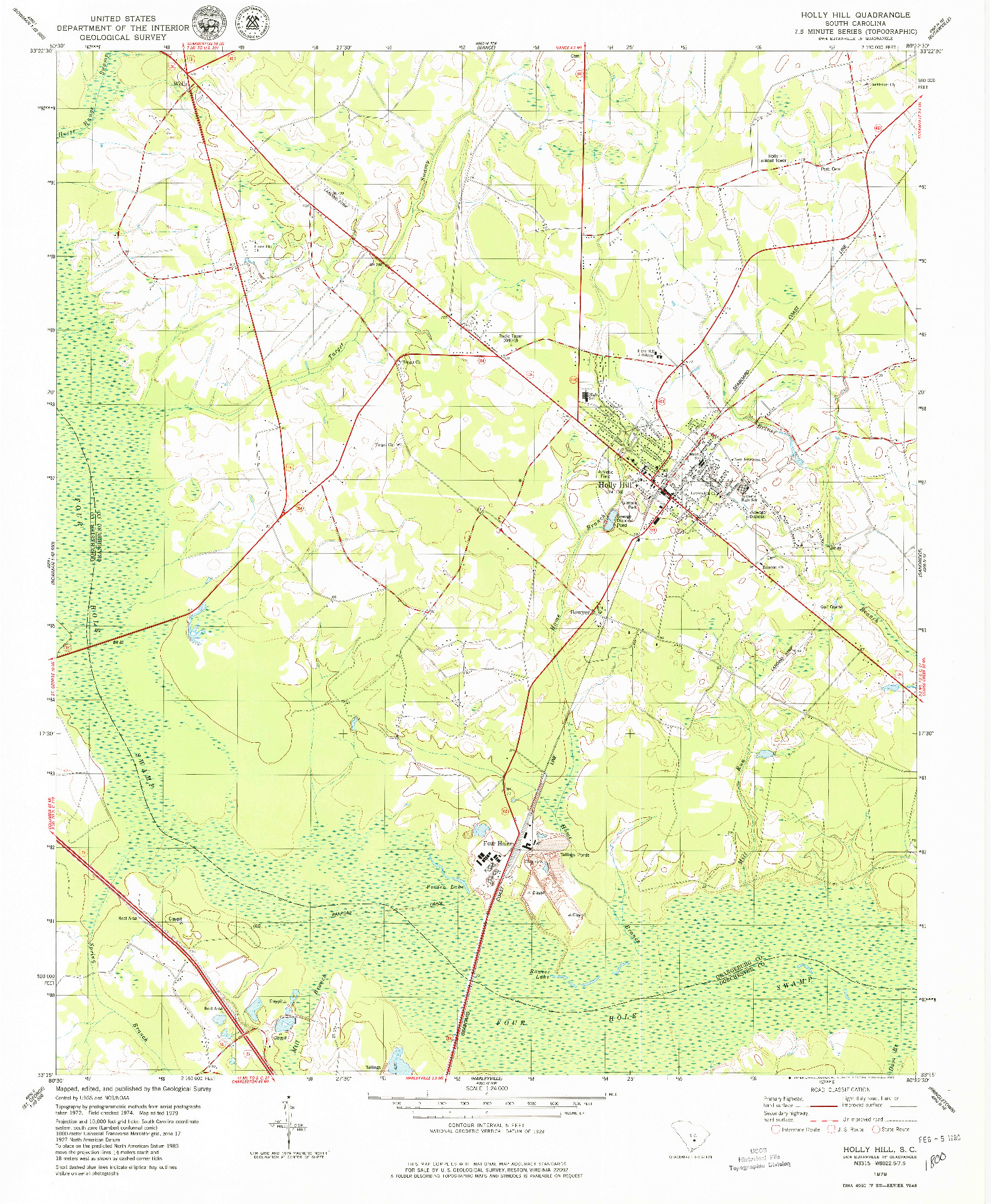 USGS 1:24000-SCALE QUADRANGLE FOR HOLLY HILL, SC 1979