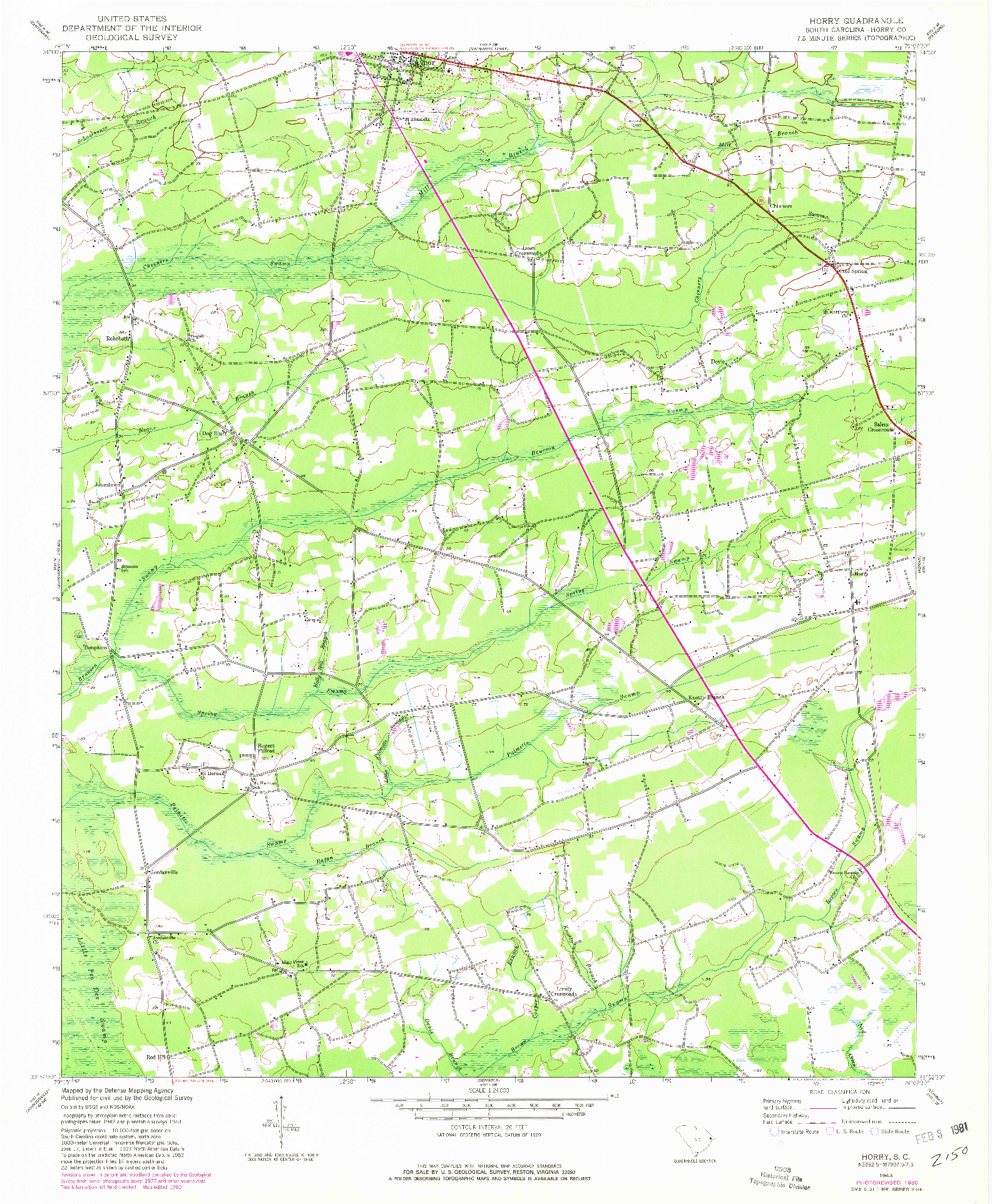 USGS 1:24000-SCALE QUADRANGLE FOR HORRY, SC 1943