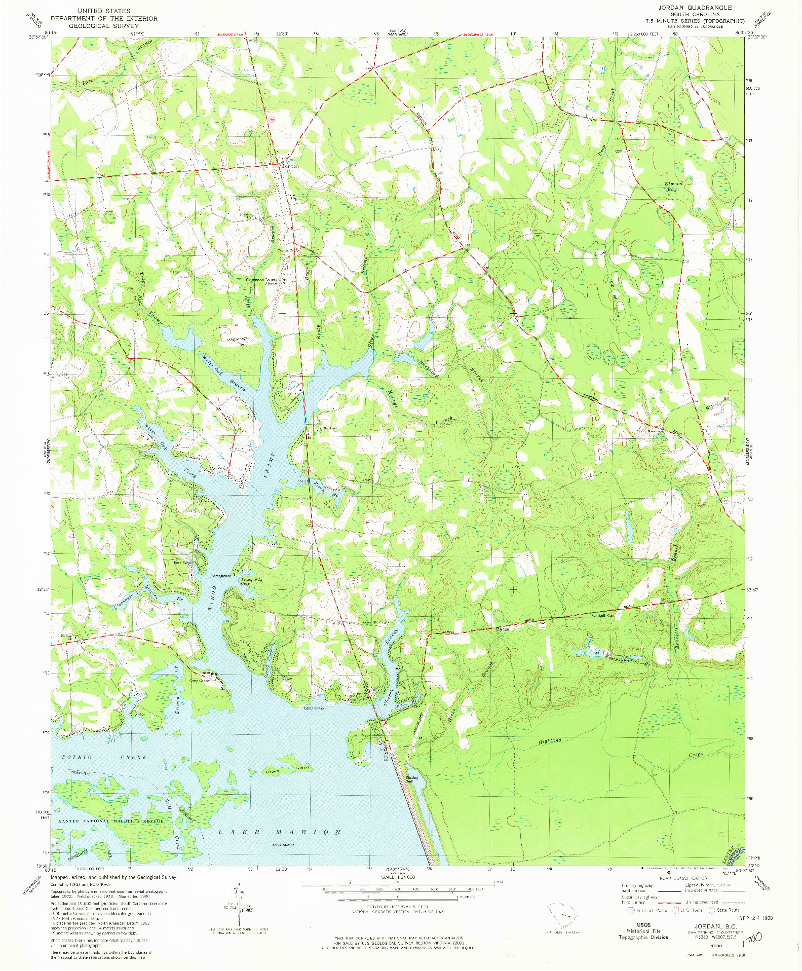 USGS 1:24000-SCALE QUADRANGLE FOR JORDAN, SC 1980