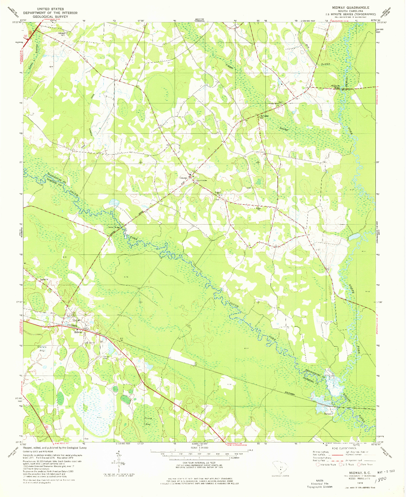 USGS 1:24000-SCALE QUADRANGLE FOR MIDWAY, SC 1979