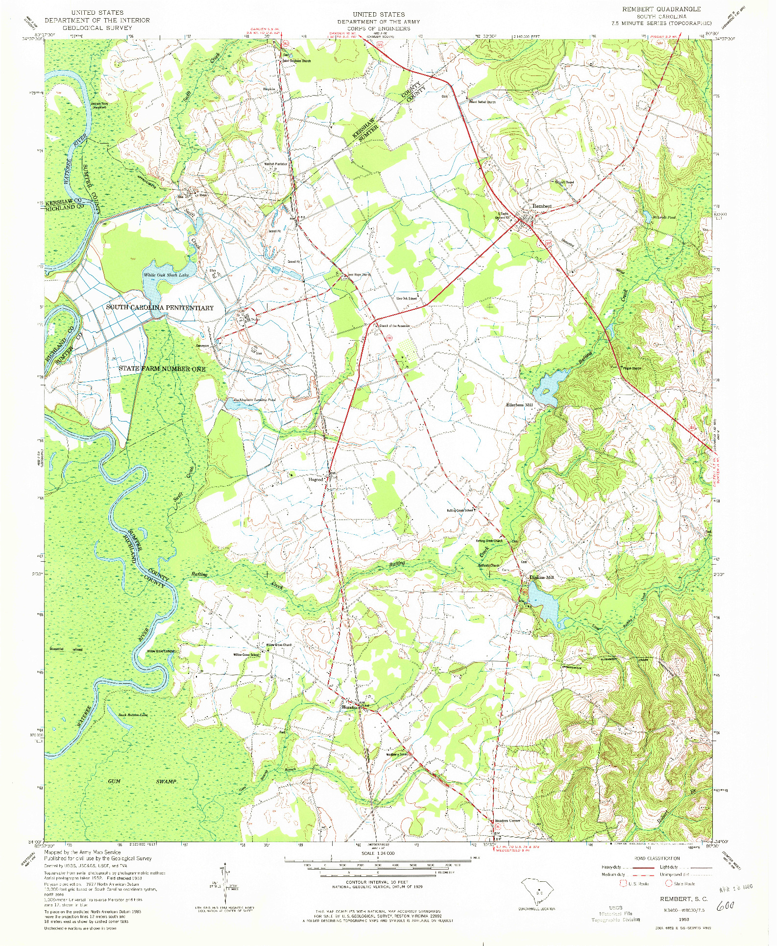 USGS 1:24000-SCALE QUADRANGLE FOR REMBERT, SC 1953