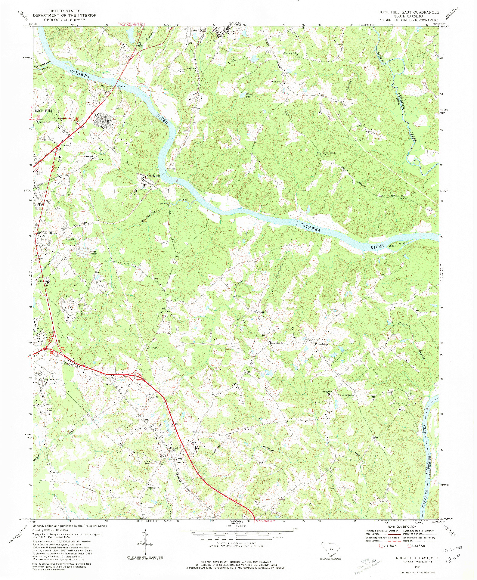 USGS 1:24000-SCALE QUADRANGLE FOR ROCK HILL EAST, SC 1968