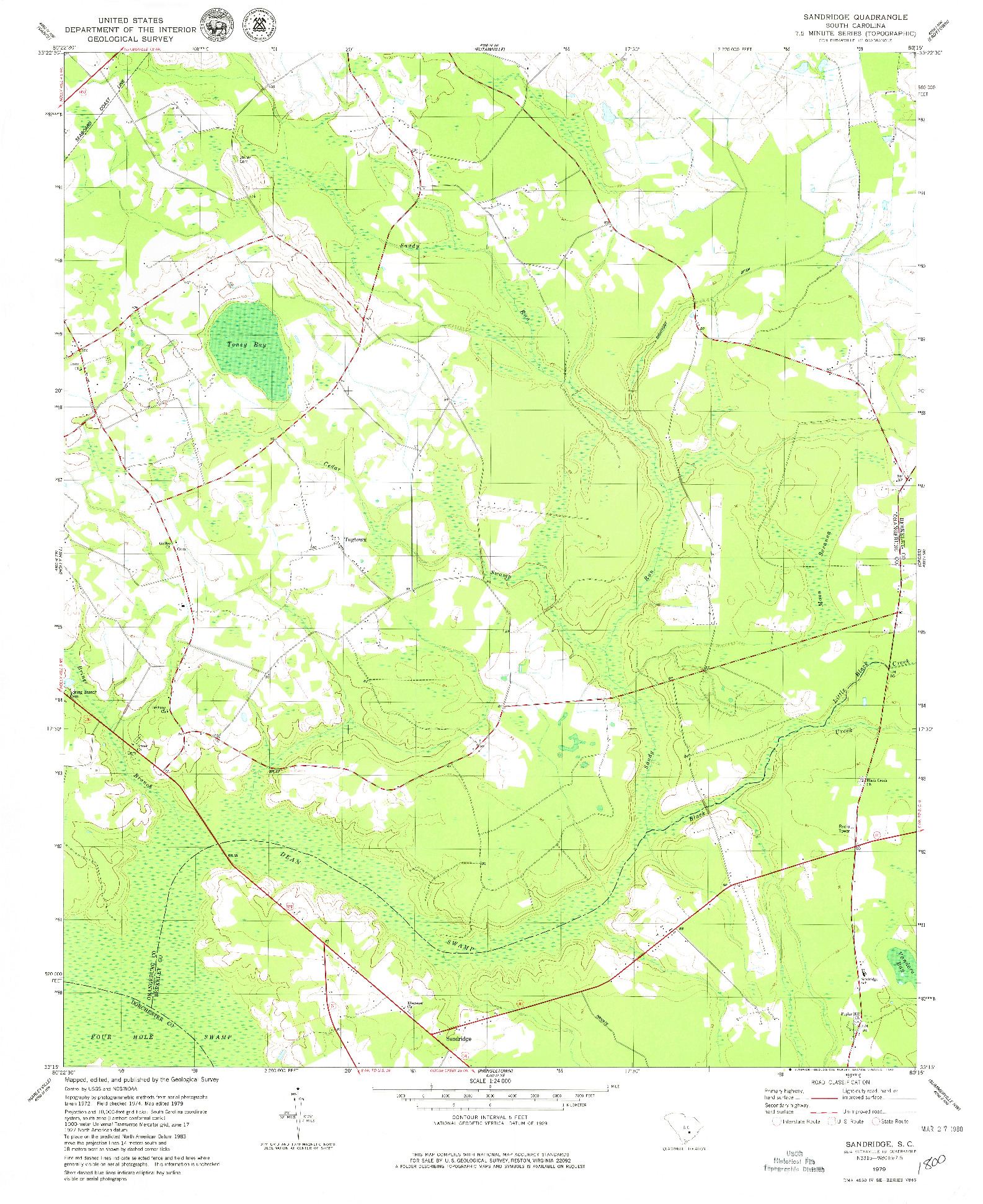 USGS 1:24000-SCALE QUADRANGLE FOR SANDRIDGE, SC 1979