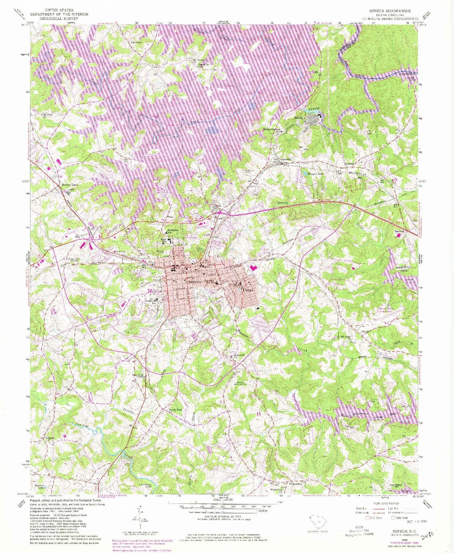 USGS 1:24000-SCALE QUADRANGLE FOR SENECA, SC 1958