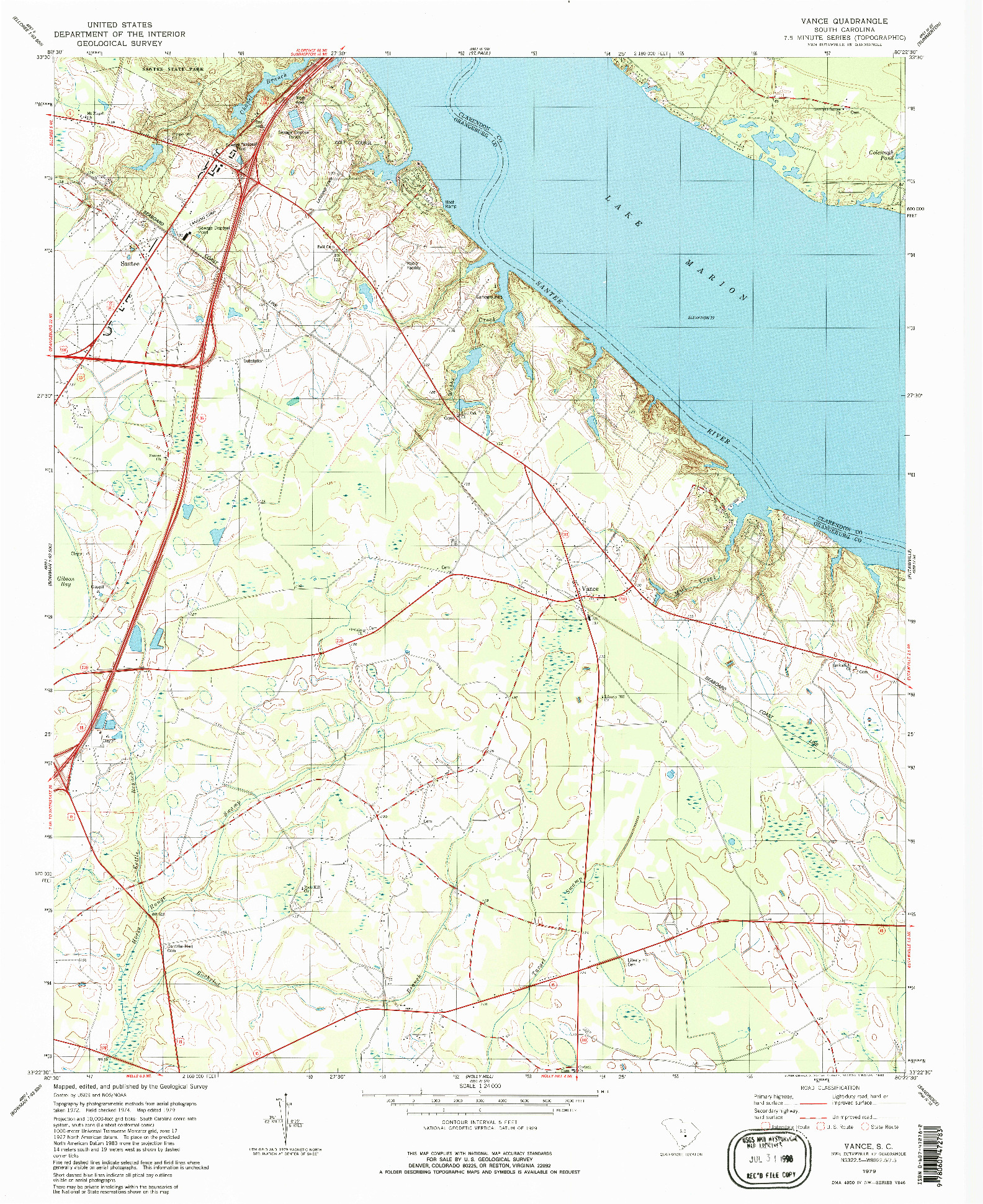 USGS 1:24000-SCALE QUADRANGLE FOR VANCE, SC 1979