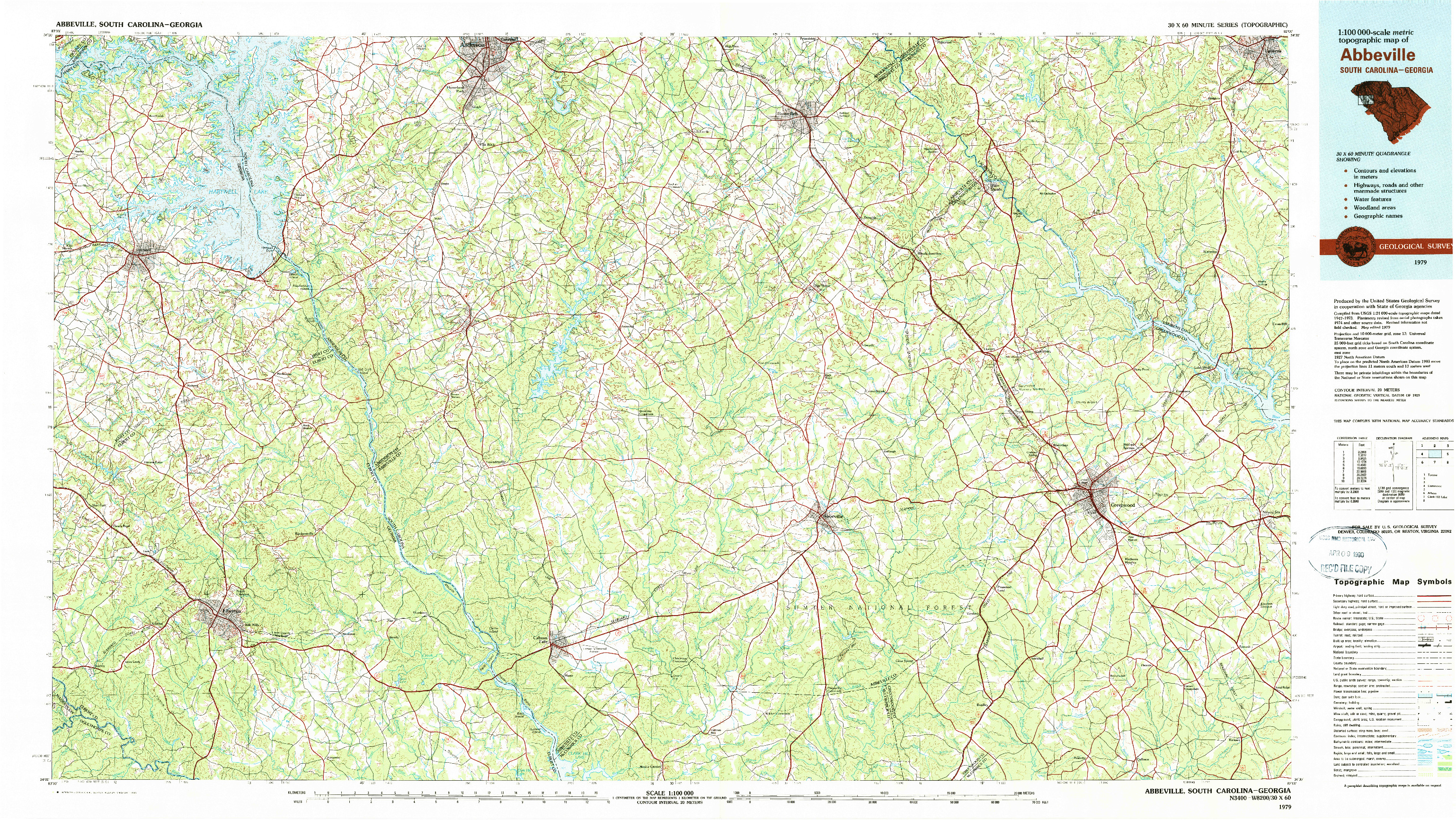 USGS 1:100000-SCALE QUADRANGLE FOR ABBEVILLE, SC 1979