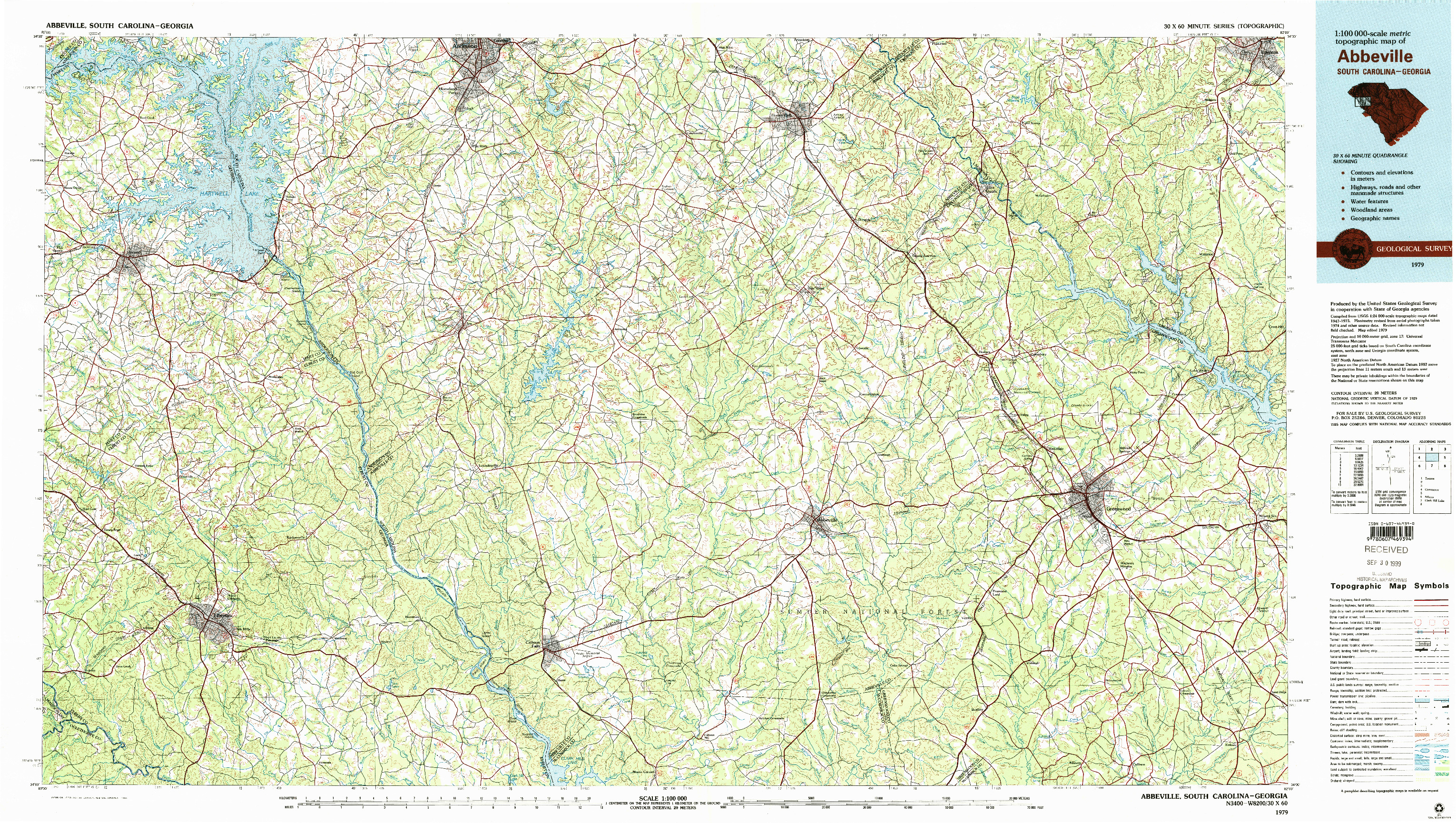 USGS 1:100000-SCALE QUADRANGLE FOR ABBEVILLE, SC 1979