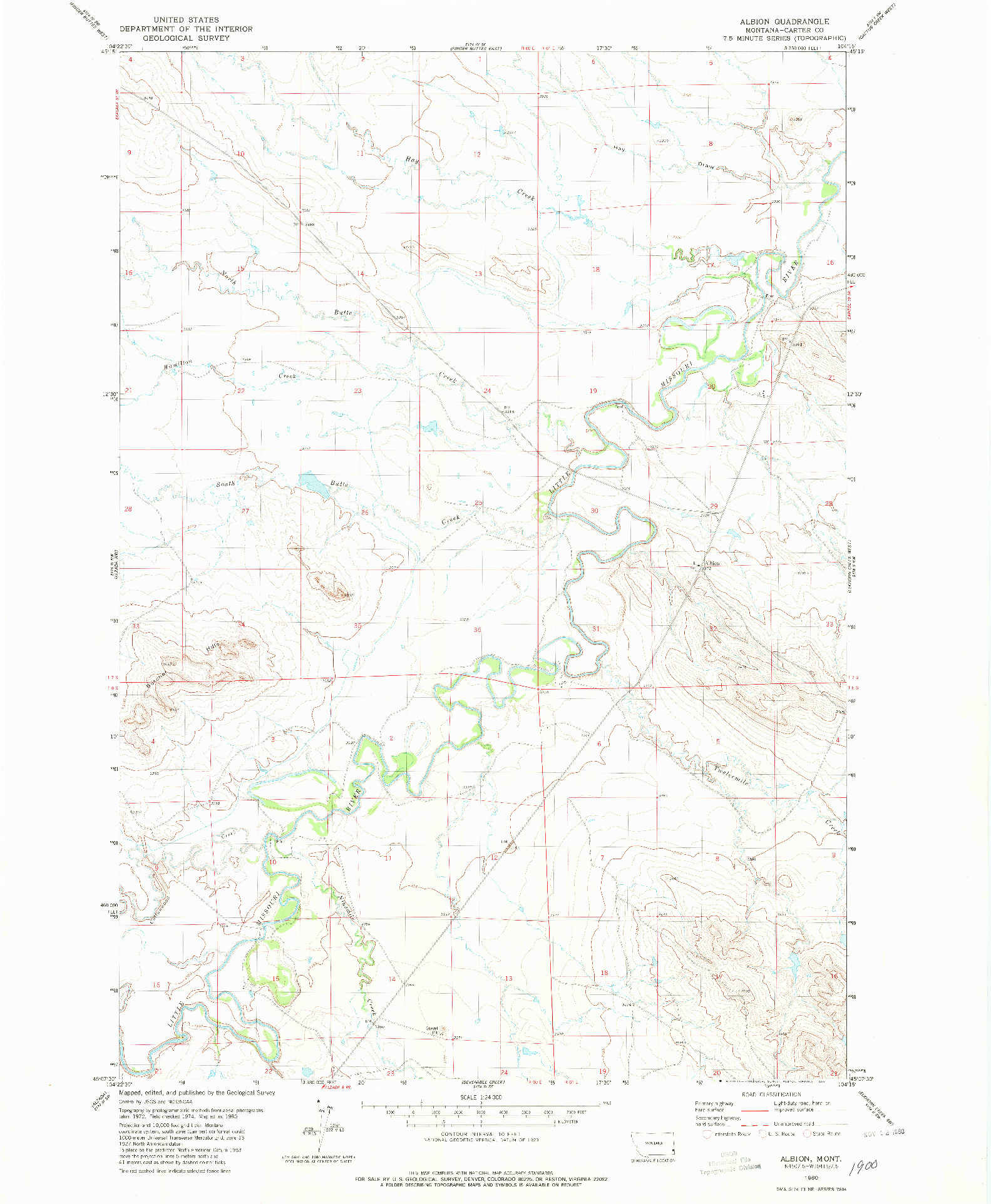 USGS 1:24000-SCALE QUADRANGLE FOR ALBION, MT 1980