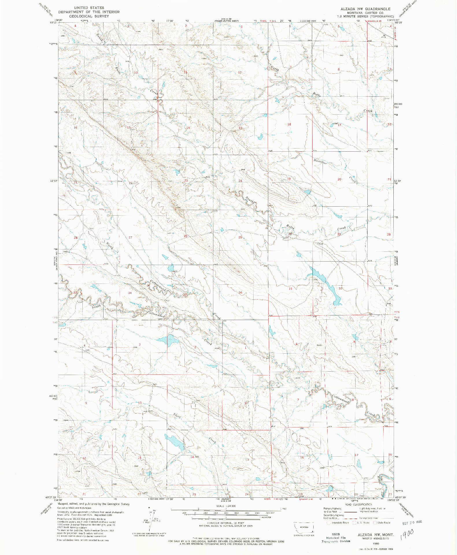 USGS 1:24000-SCALE QUADRANGLE FOR ALZADA NW, MT 1980