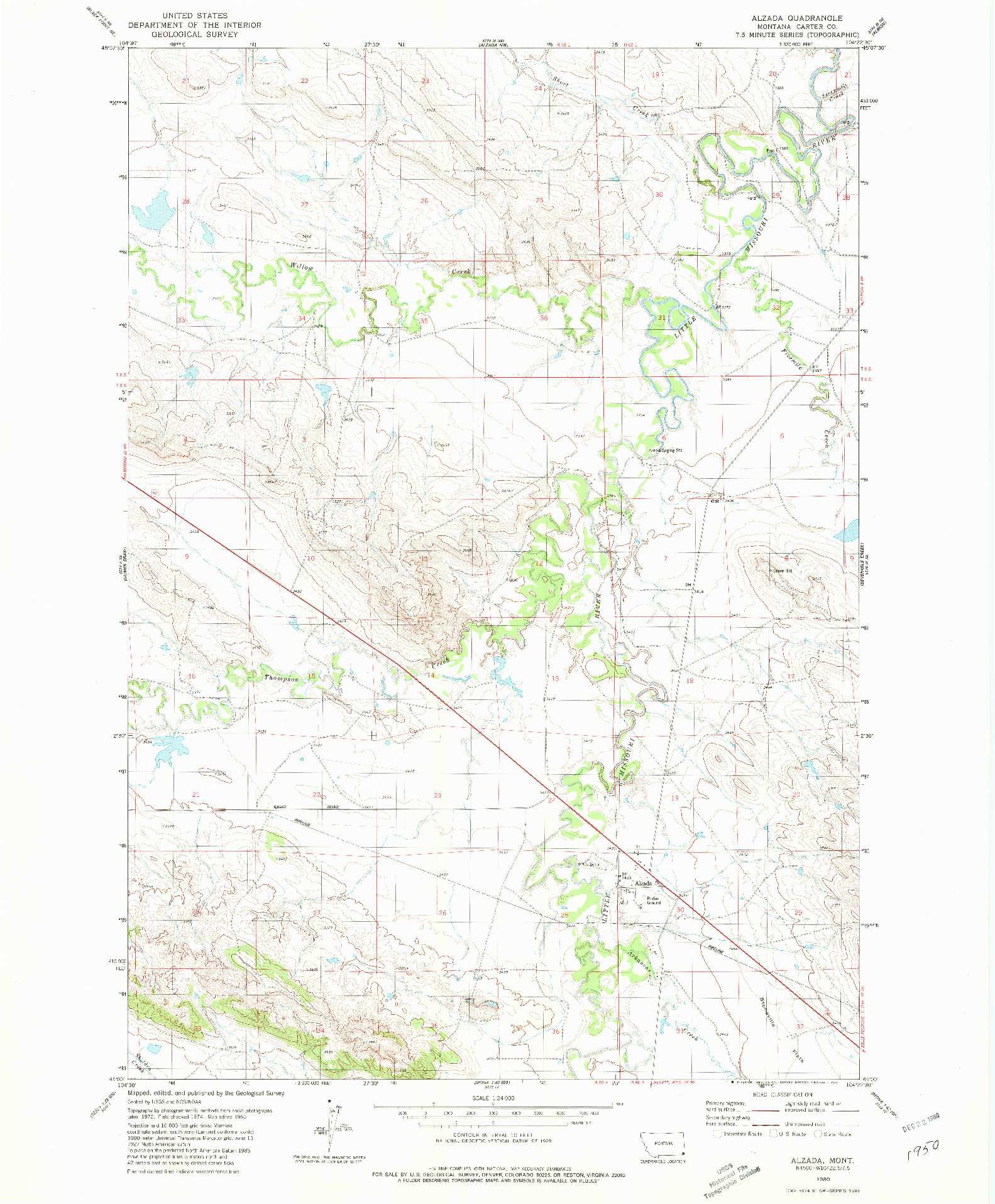 USGS 1:24000-SCALE QUADRANGLE FOR ALZADA, MT 1980